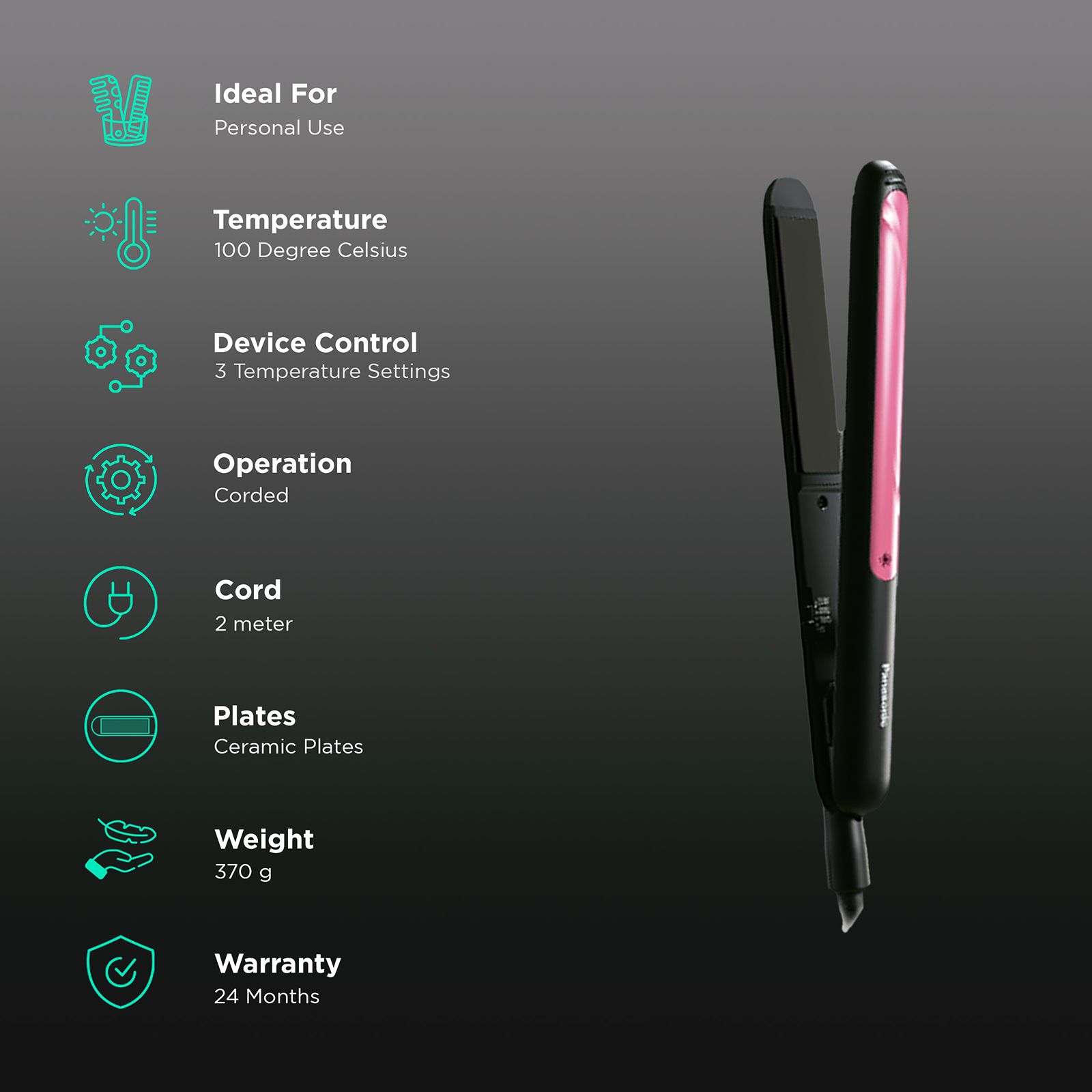 Panasonic EH-HV21-K62B Hair Straightener with 3 Temperature Settings (Keratin and Botanical Oil Infused Ceramic Plates, Black) Panasonic EH-HV21-K62B Hair Straightener with 3 Temperature Settings (Keratin and Botanical Oil Infused Ceramic Plates, Black)_3