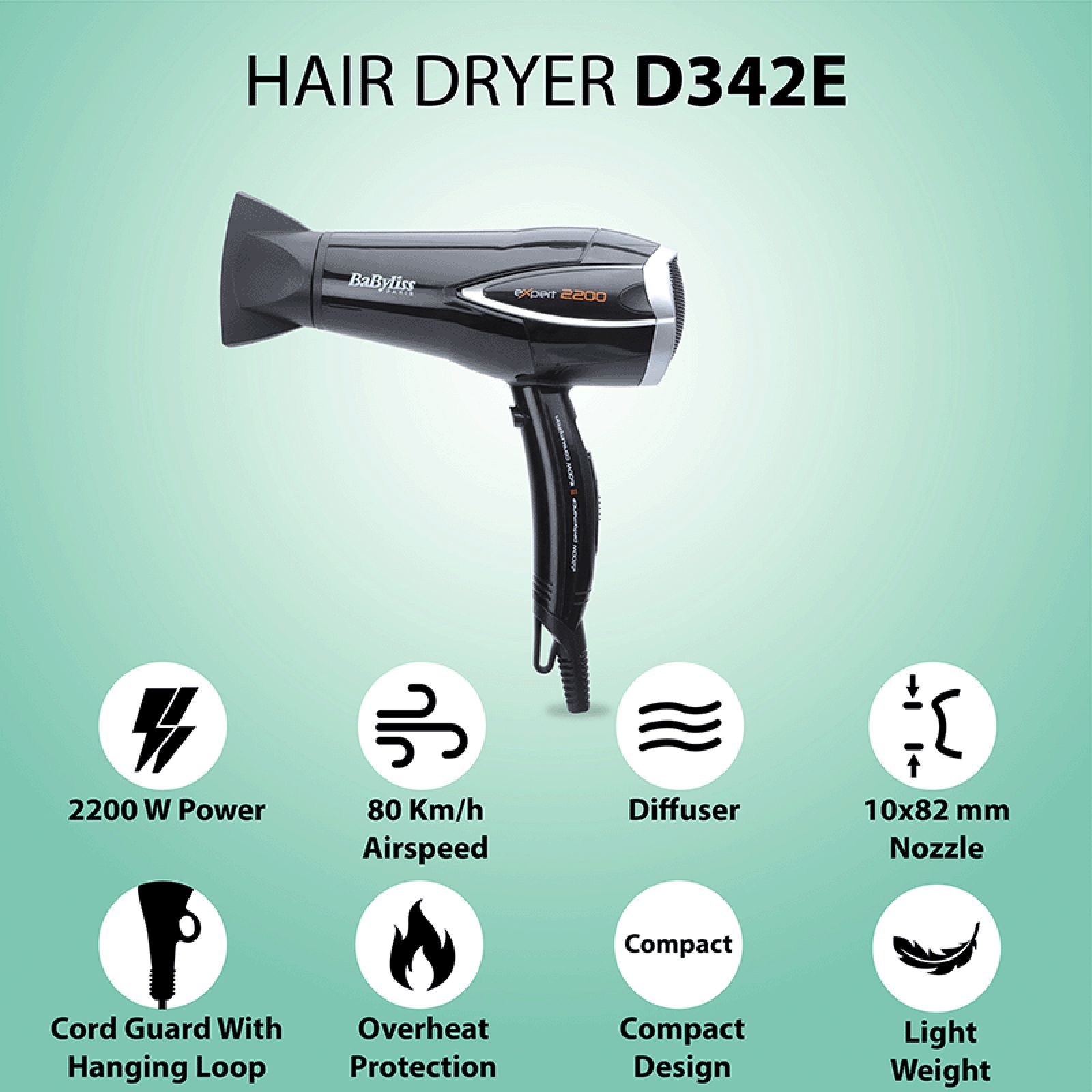BaByliss D342E Hair Dryer with 3 Heat Settings ((Energy Saving, Black)_10