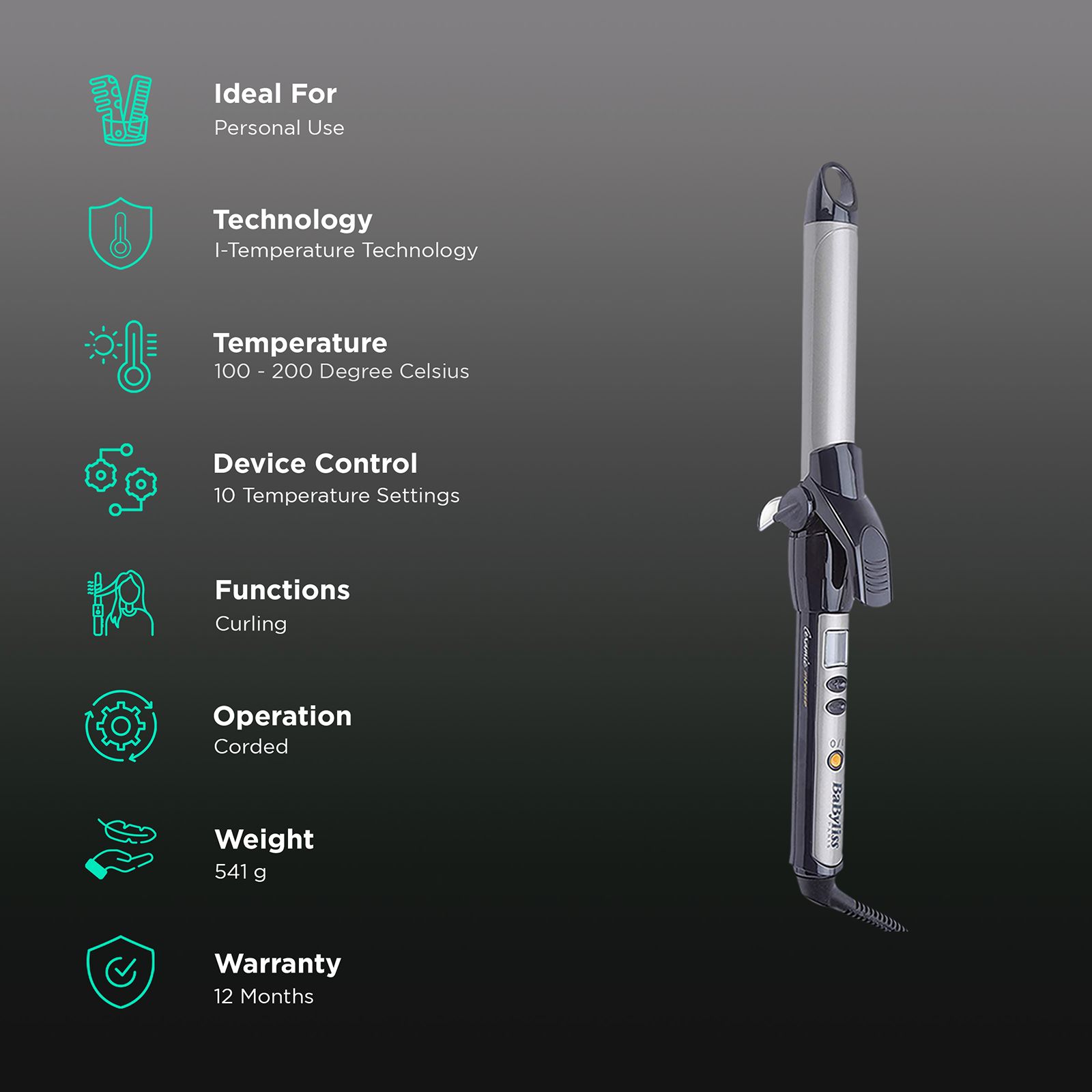 BaByliss Hair Curler with I-Temperature Technology (Ceramic Plates, Black)_3