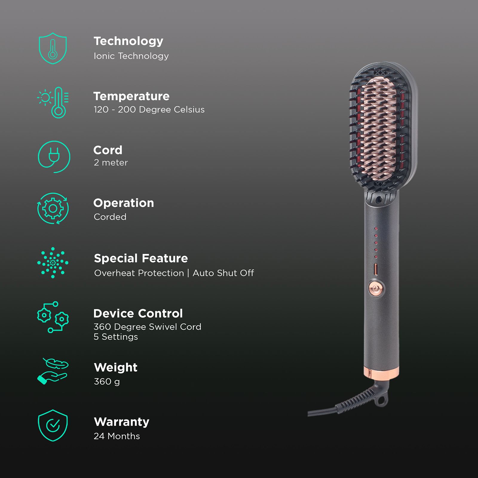 Croma Hair Straightening Brush with Ionic Care Function (Sky Grey)_2