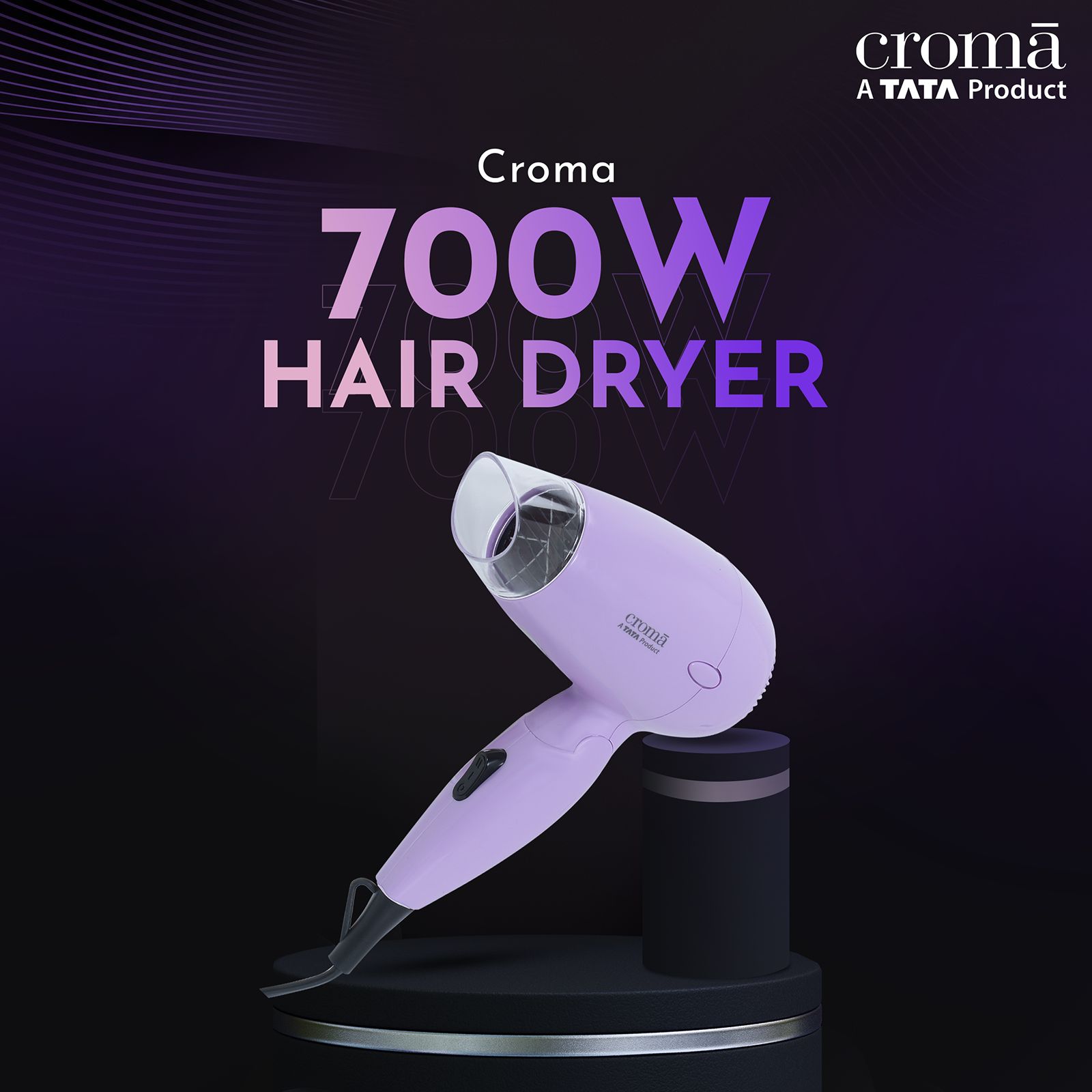 Croma Hair Dryer with 2 Heat Settings (Overheat Protection, Purple) Croma Hair Dryer with 2 Heat Settings (Overheat Protection, Purple)_3