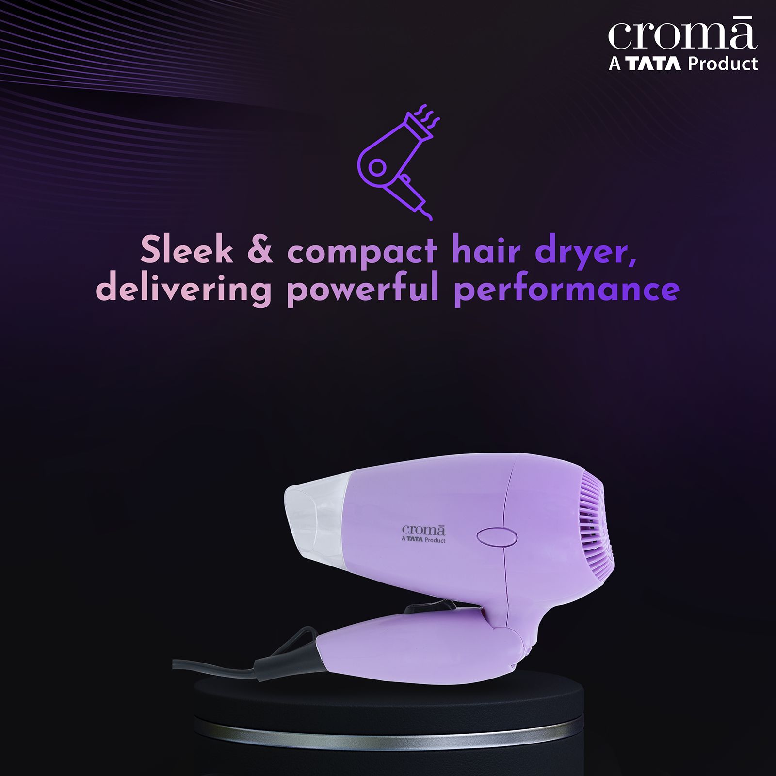 Croma Hair Dryer with 2 Heat Settings (Overheat Protection, Purple) Croma Hair Dryer with 2 Heat Settings (Overheat Protection, Purple)_4