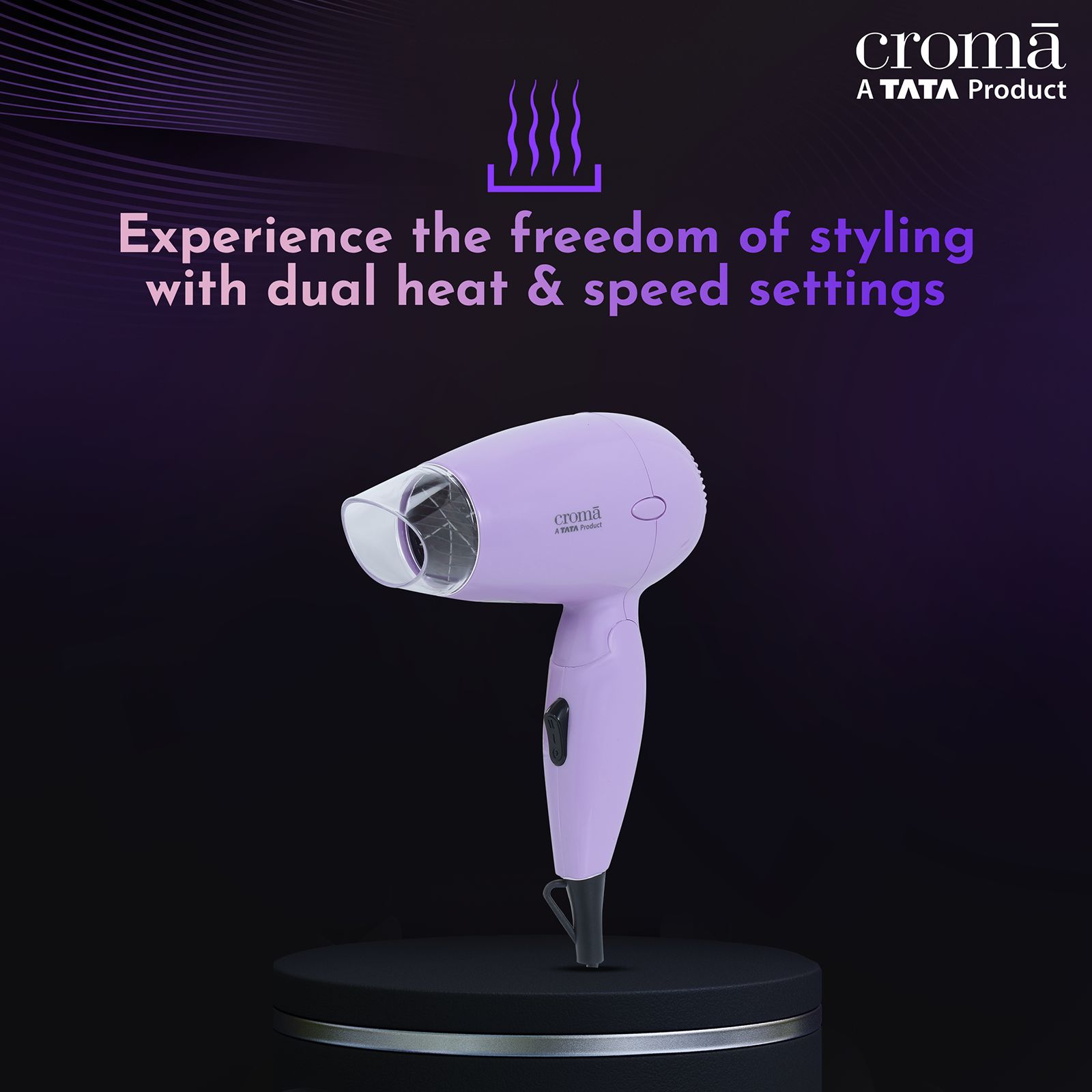 Croma Hair Dryer with 2 Heat Settings (Overheat Protection, Purple) Croma Hair Dryer with 2 Heat Settings (Overheat Protection, Purple)_5