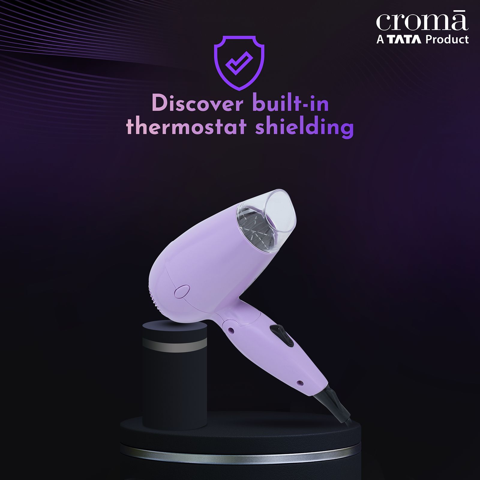 Croma Hair Dryer with 2 Heat Settings (Overheat Protection, Purple) Croma Hair Dryer with 2 Heat Settings (Overheat Protection, Purple)_6