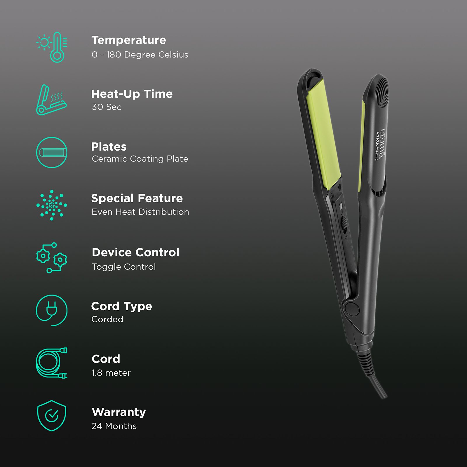 Croma Hair Straightener with Faster Heating (Ceramic Coated Plates, Black)_3