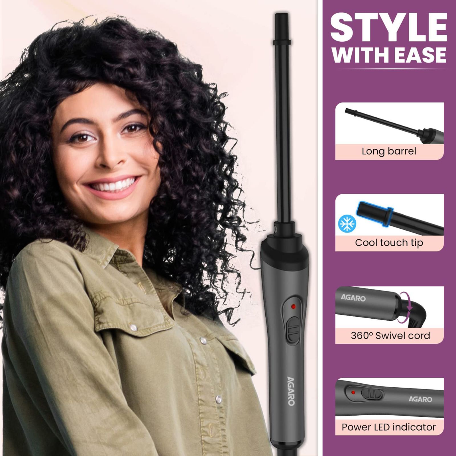 AGARO HC8001 Hair Styler with Ceramic Coated Plates (Cool Touch Tip, Black) AGARO HC8001 Hair Styler with Ceramic Coated Plates (Cool Touch Tip, Black)_6