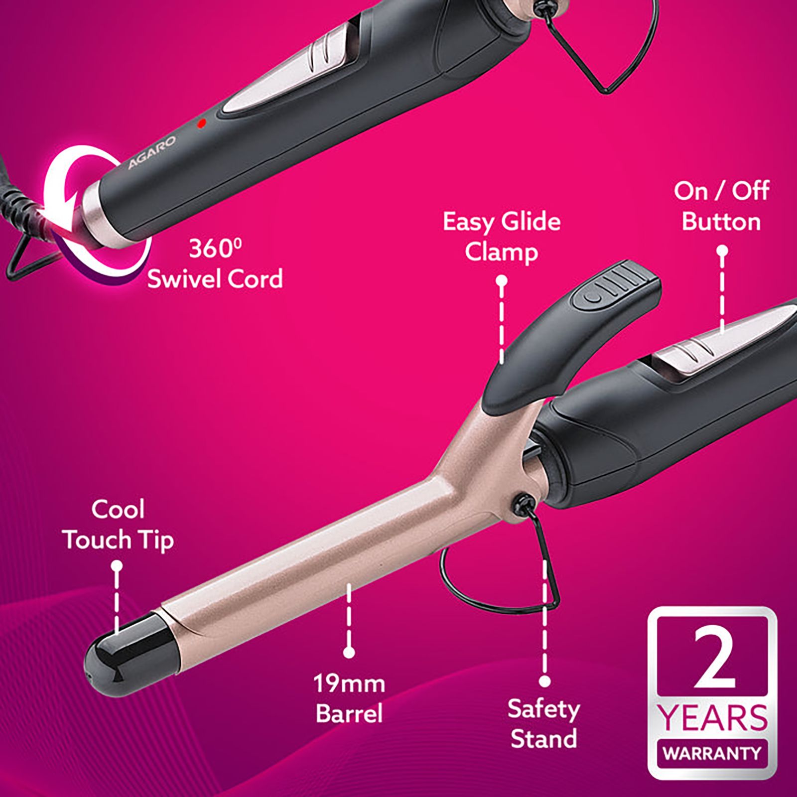 AGARO HC7001 Hair Styler with Tourmaline Infused Ceramic Plates (Cool Touch Tip, Black & Rose Gold) AGARO HC7001 Hair Styler with Tourmaline Infused Ceramic Plates (Cool Touch Tip, Black & Rose Gold)_8
