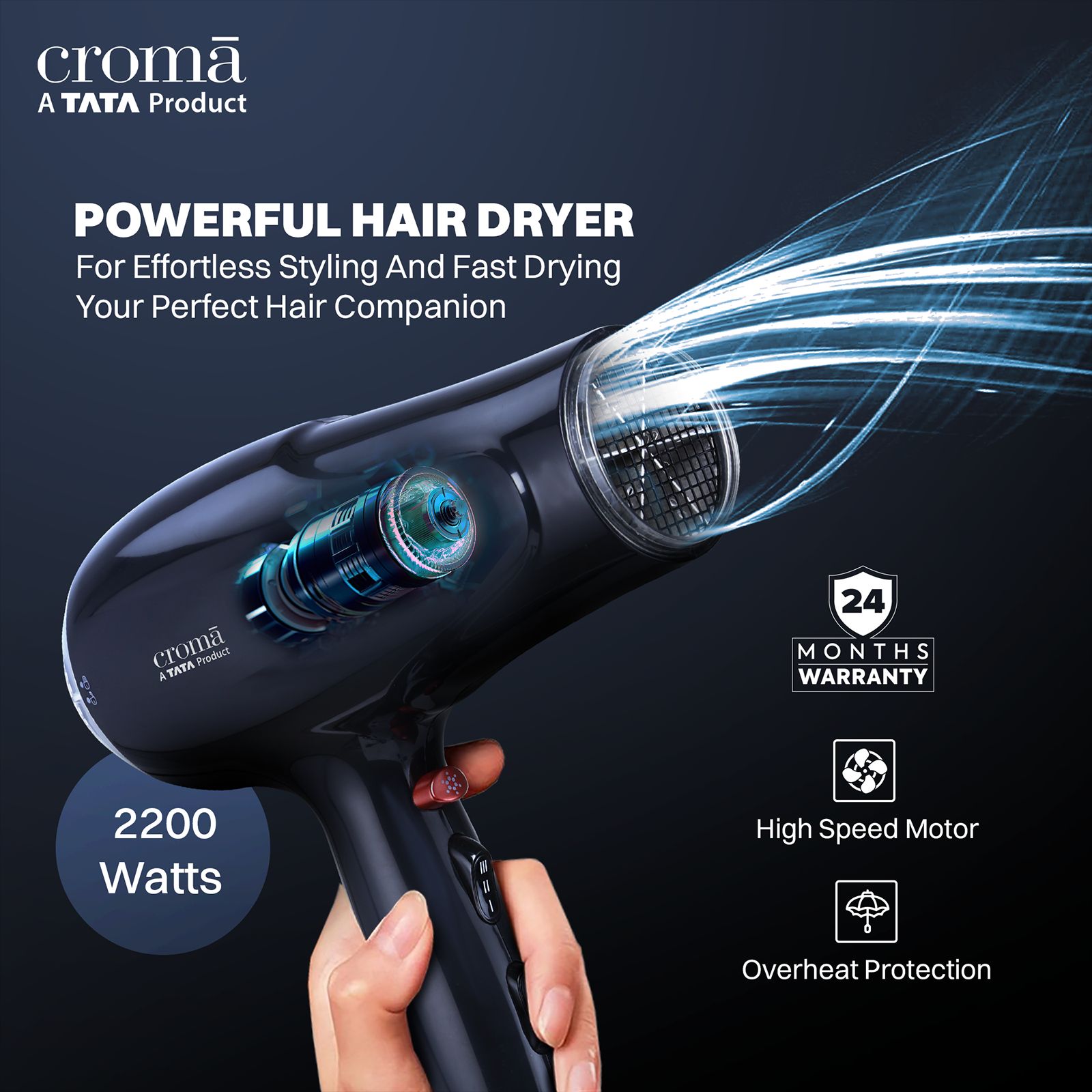 Croma 2200 W Hair Dryer with 3 Heat Setting and Cool Shot Function (Overload function, Black) Croma 2200 W Hair Dryer with 3 Heat Setting and Cool Shot Function (Overload function, Black)_10