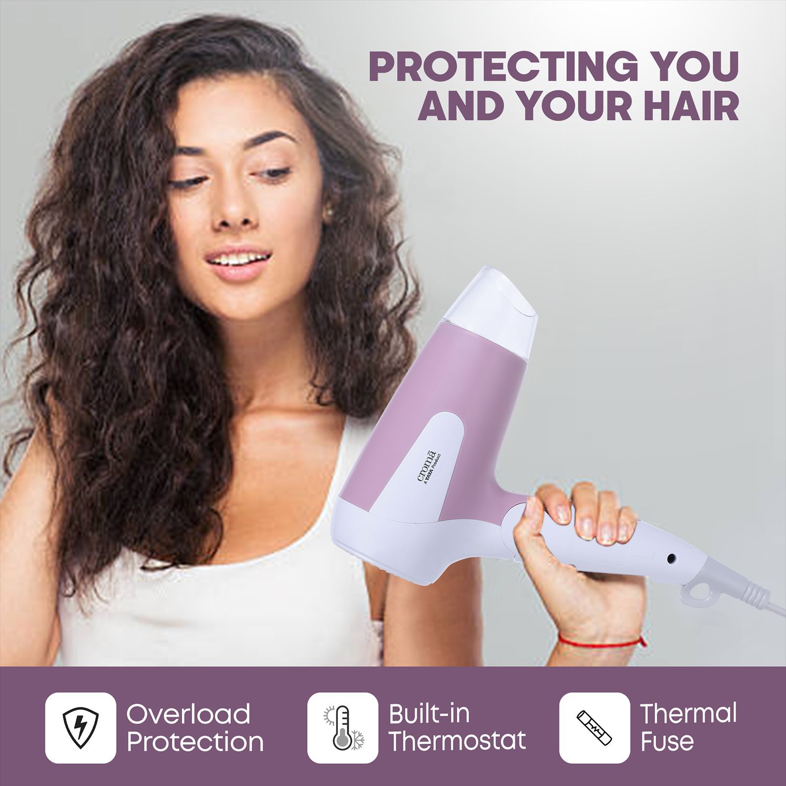 Croma 1200 W Hair Dryer with 2 Heat Settings & Cool Blow (Overload Protection, Pink & White) Croma 1200 W Hair Dryer with 2 Heat Settings & Cool Blow (Overload Protection, Pink & White)_9