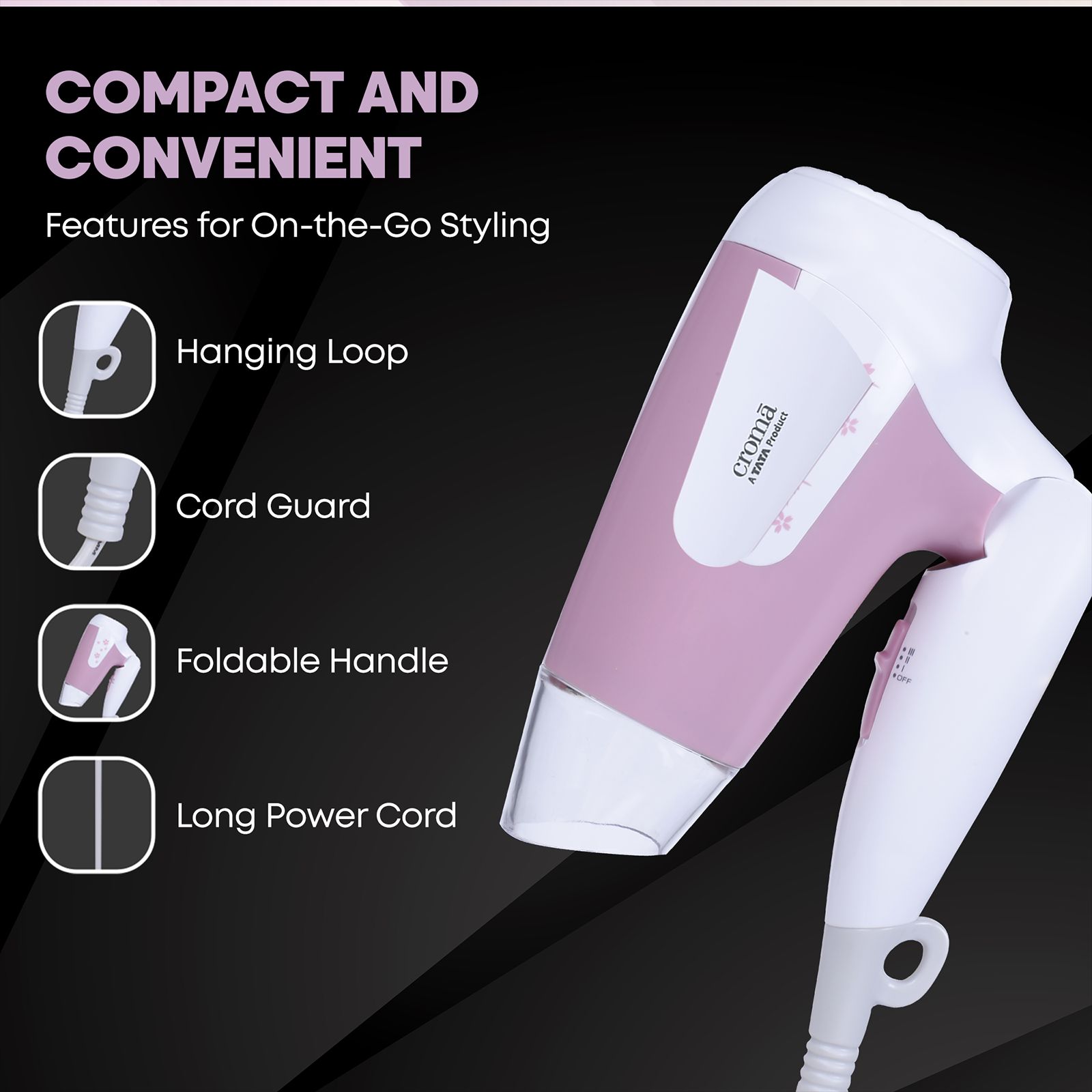 Croma 1200 W Hair Dryer with 2 Heat Settings & Cool Blow (Overload Protection, Pink & White) Croma 1200 W Hair Dryer with 2 Heat Settings & Cool Blow (Overload Protection, Pink & White)_10