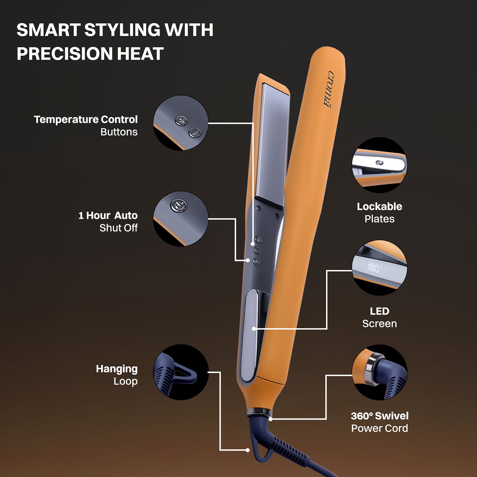 Croma Hair Straightener with Ionic Function (Ceramic Coated Plates, Yellow)_13