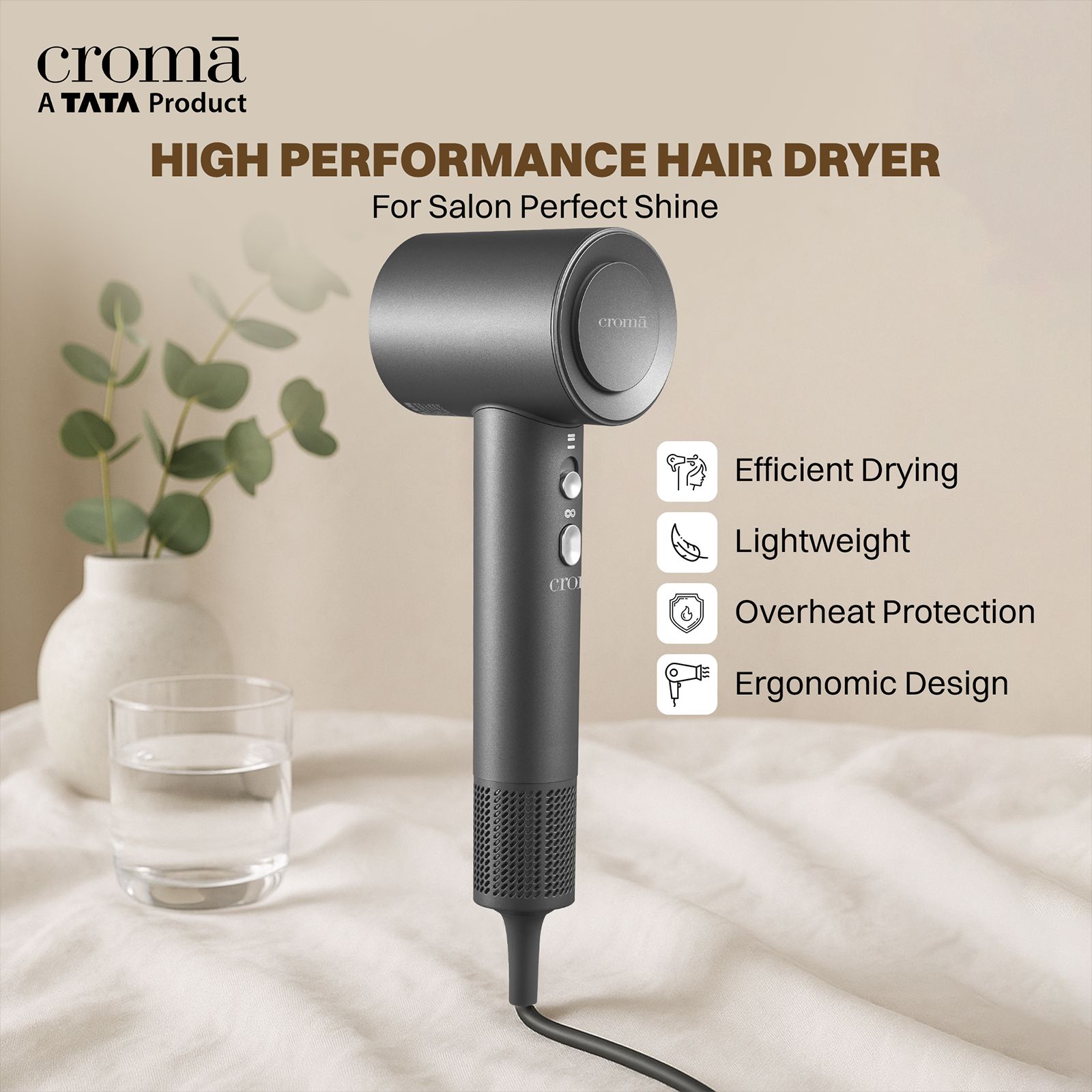 Croma Hair 1600 W Dryer with 5 Heat Settings (BLDC Motor, Grey) Croma Hair 1600 W Dryer with 5 Heat Settings (BLDC Motor, Grey)_10