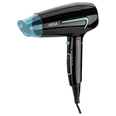 VEGA U Style Hair Dryer with 2 Heat Settings & Cool Shot (Foldable Handle, Black and Blue)