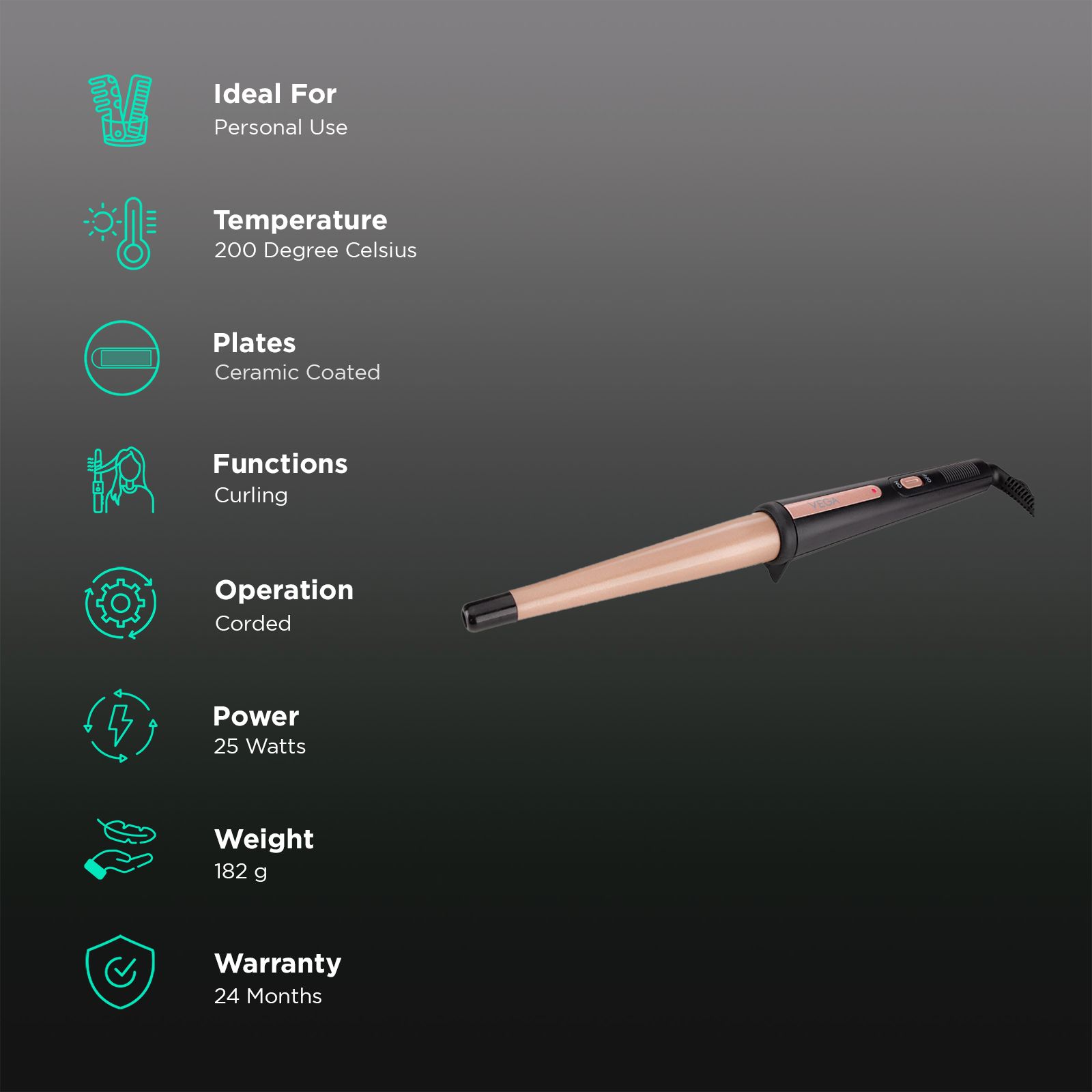 VEGA VHCH-05 Hair Curler with 360 Degree Swivel Cord (Ceramic Coated Plates, Black) VEGA VHCH-05 Hair Curler with 360 Degree Swivel Cord (Ceramic Coated Plates, Black)_2