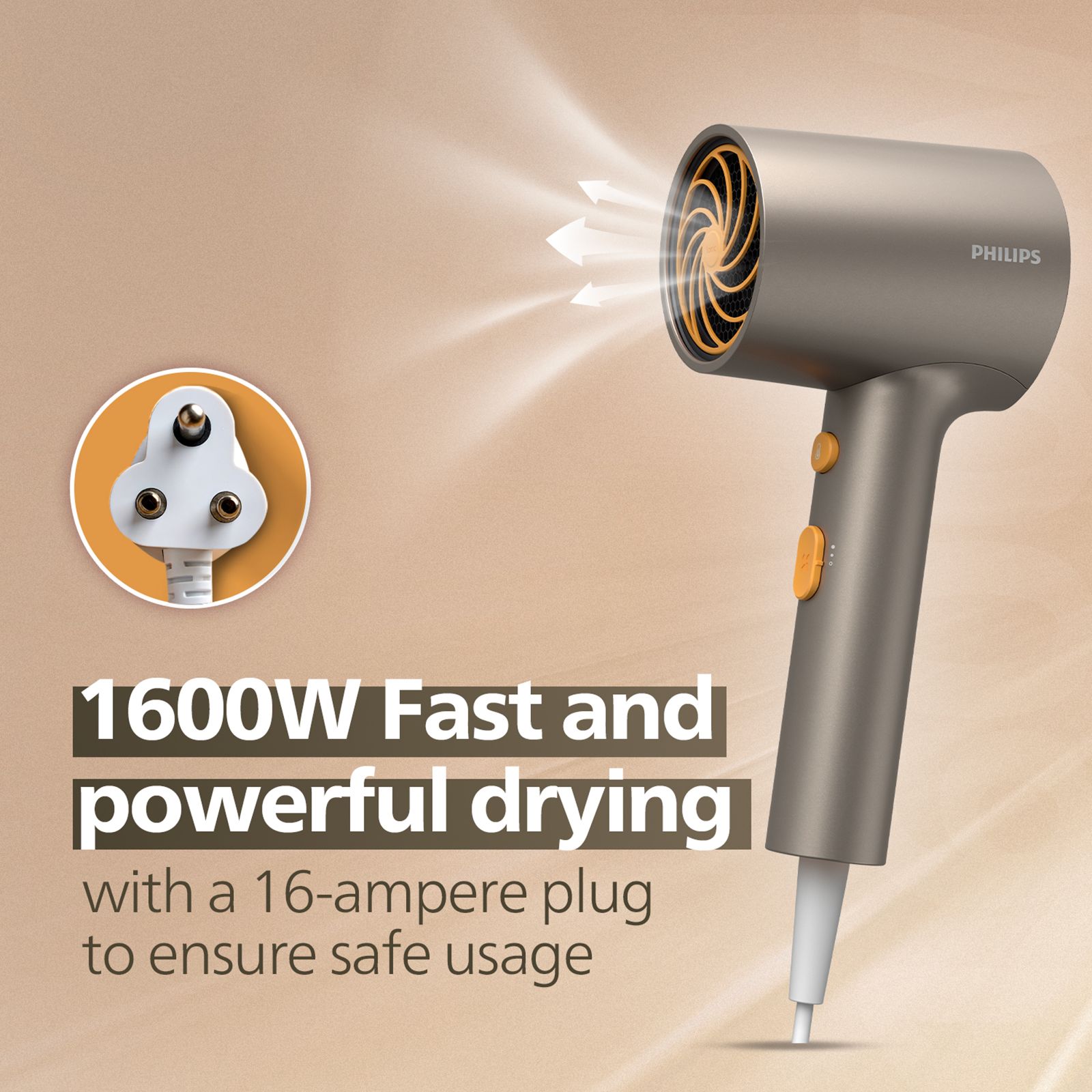 PHILIPS BHD 3000 Series Hair Dryer with 2 Heat Settings (Ionic Technology, Metalic) PHILIPS BHD 3000 Series Hair Dryer with 2 Heat Settings (Ionic Technology, Metalic)_5