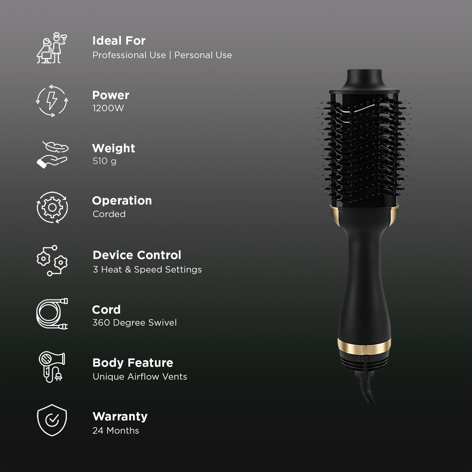 PIGEON Pretti Volumizer Hair Dryer with 3 Heat Settings (Unique Airflow Vents, Black) PIGEON Pretti Volumizer Hair Dryer with 3 Heat Settings (Unique Airflow Vents, Black)_3