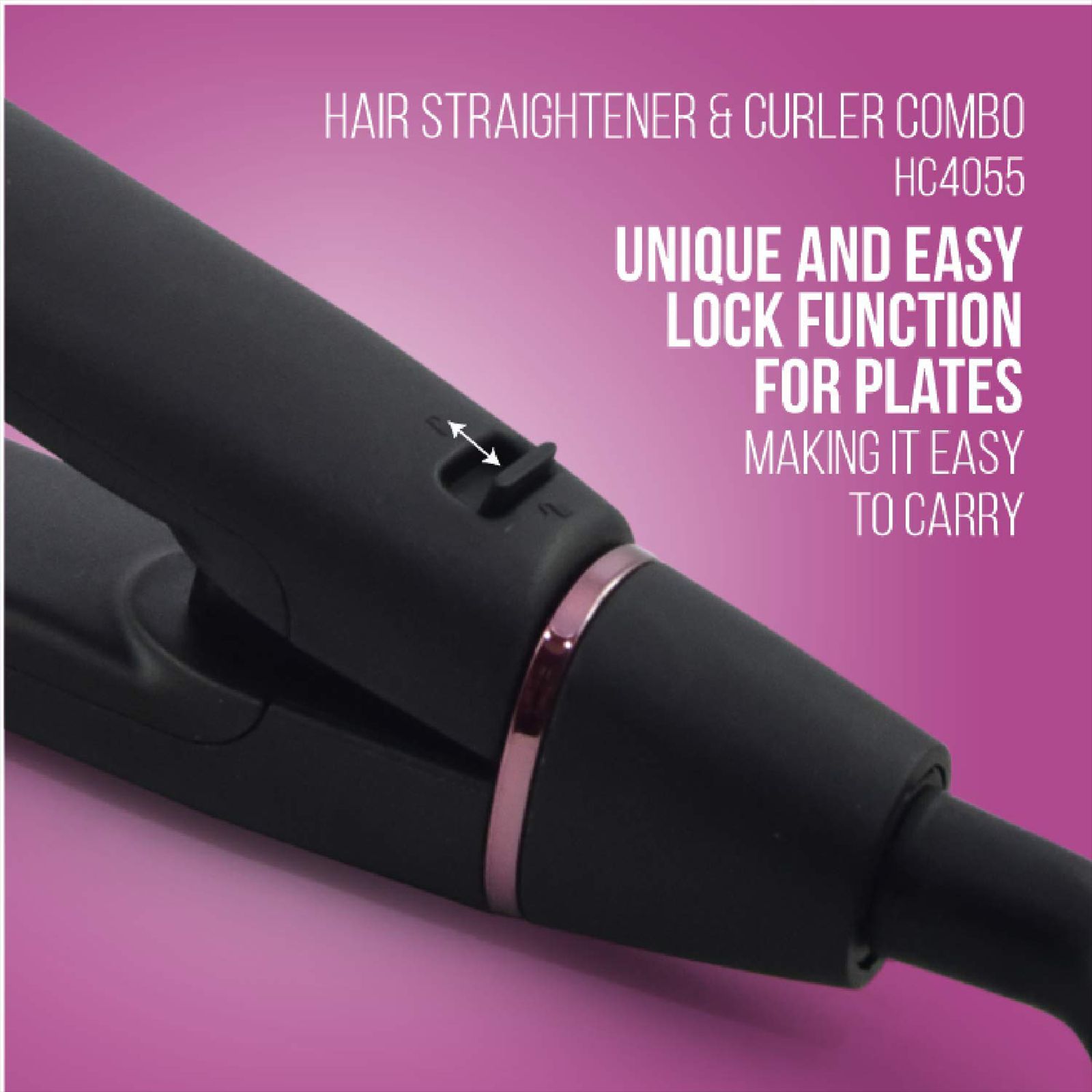 HAVELLS HC4055 2-in-1 Hair Straightener & Curler with Plate Lock Function (Floating Ceramic Coated Plates, Black & Chrome)_7