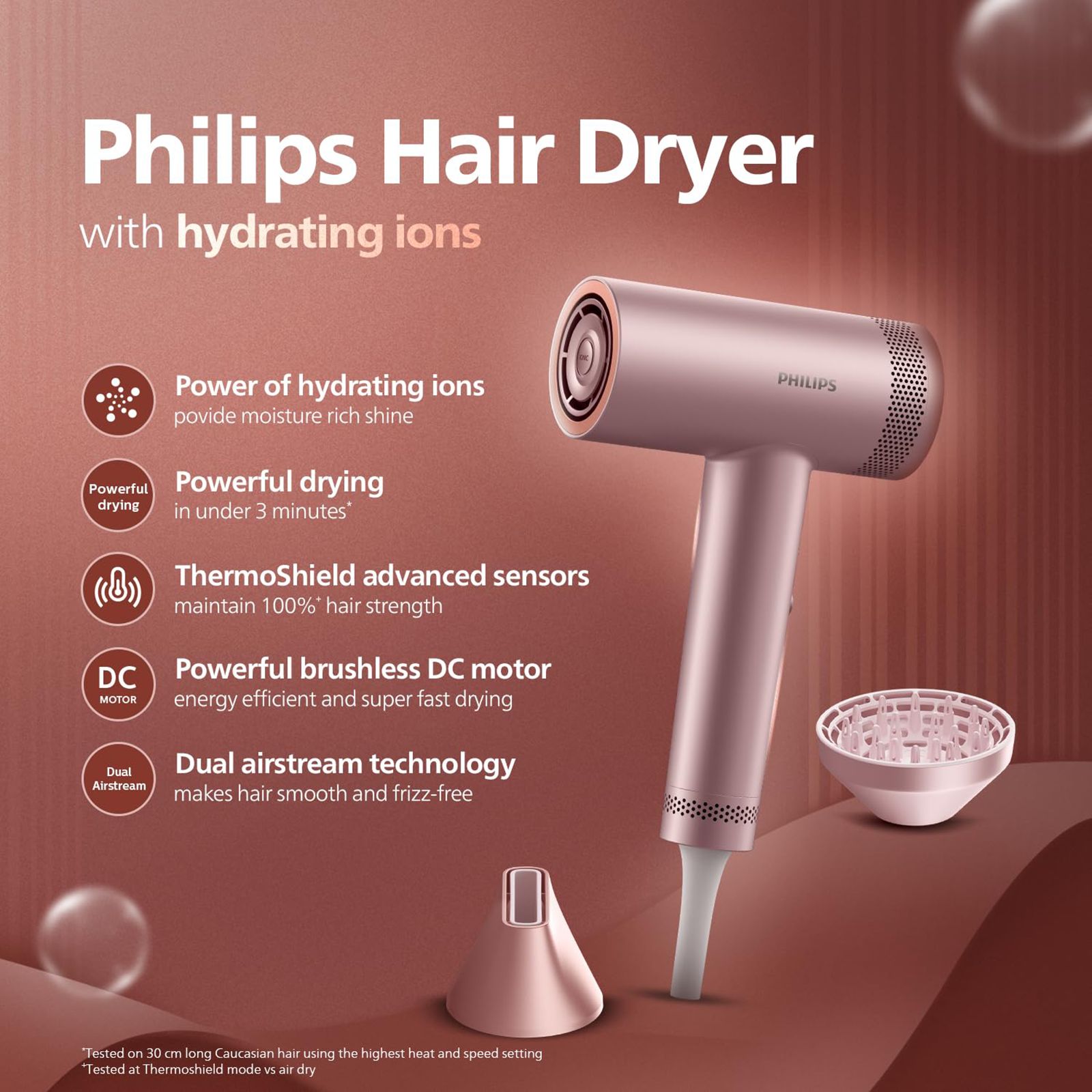 Philips 8000 Series Hair Dryer With 7 Heat Settings & Cool Shot (Thermo Shield Advanced Technology, Rose Champagne) Philips 8000 Series Hair Dryer With 7 Heat Settings & Cool Shot (Thermo Shield Advanced Technology, Rose Champagne)_16