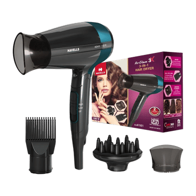 Havells Air Glam 3X Hair Dryer with 3 Heat Settings & Cool Shot (Hypersonic Powerful Motor, Black)