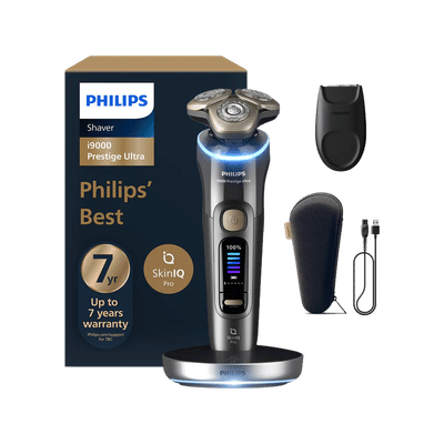 Philips i9000 Prestige Ultra Rechargeable Cordless Electric Shaver for Face & Neck for Men (60mins Runtime, SkinIQ Pro Technology, Dark Slate)