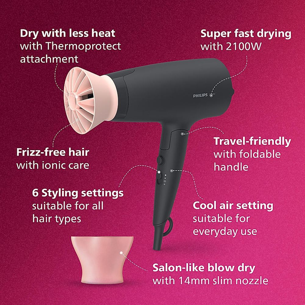 PHILIPS 3000 Series Hair Dryer with 6 Heat Settings & Cool Air Function (Ionic Technology, Pink & Black) PHILIPS 3000 Series Hair Dryer with 6 Heat Settings & Cool Air Function (Ionic Technology, Pink & Black)_13