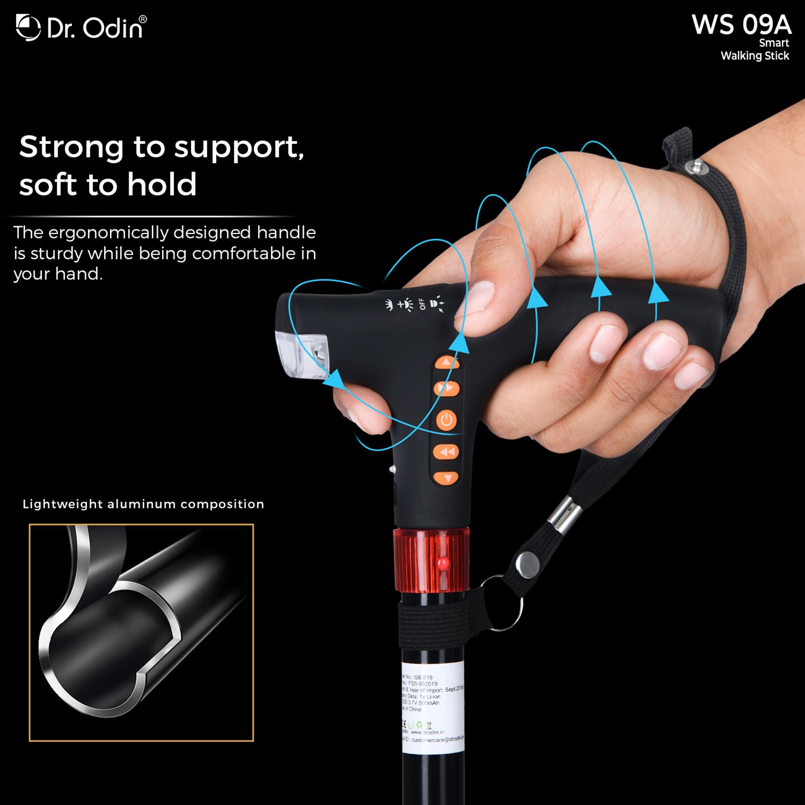 Dr. Odin Walking Stick (SOS Alarm, GB-819, Black)_5