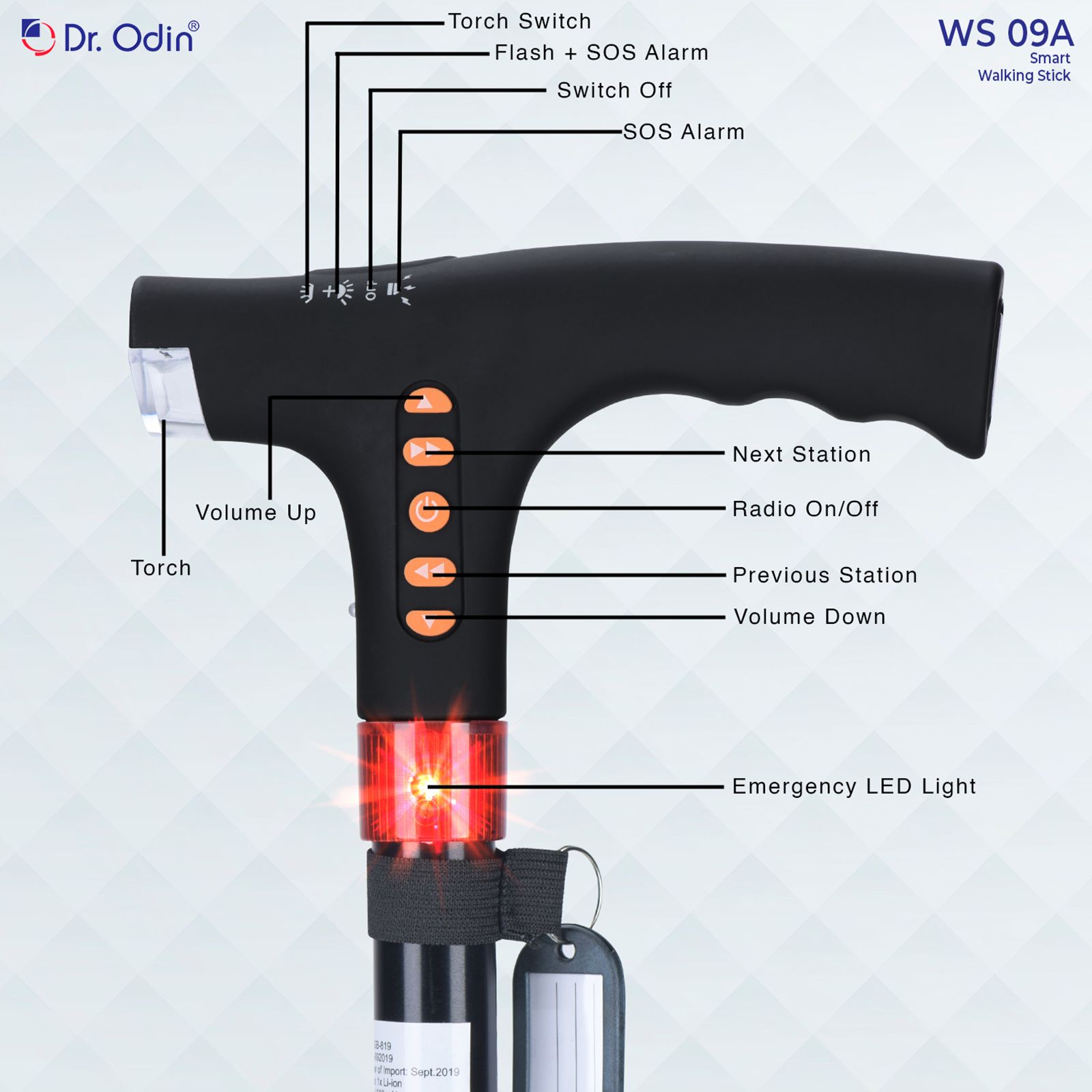 Dr. Odin Walking Stick (SOS Alarm, GB-819, Black)_7
