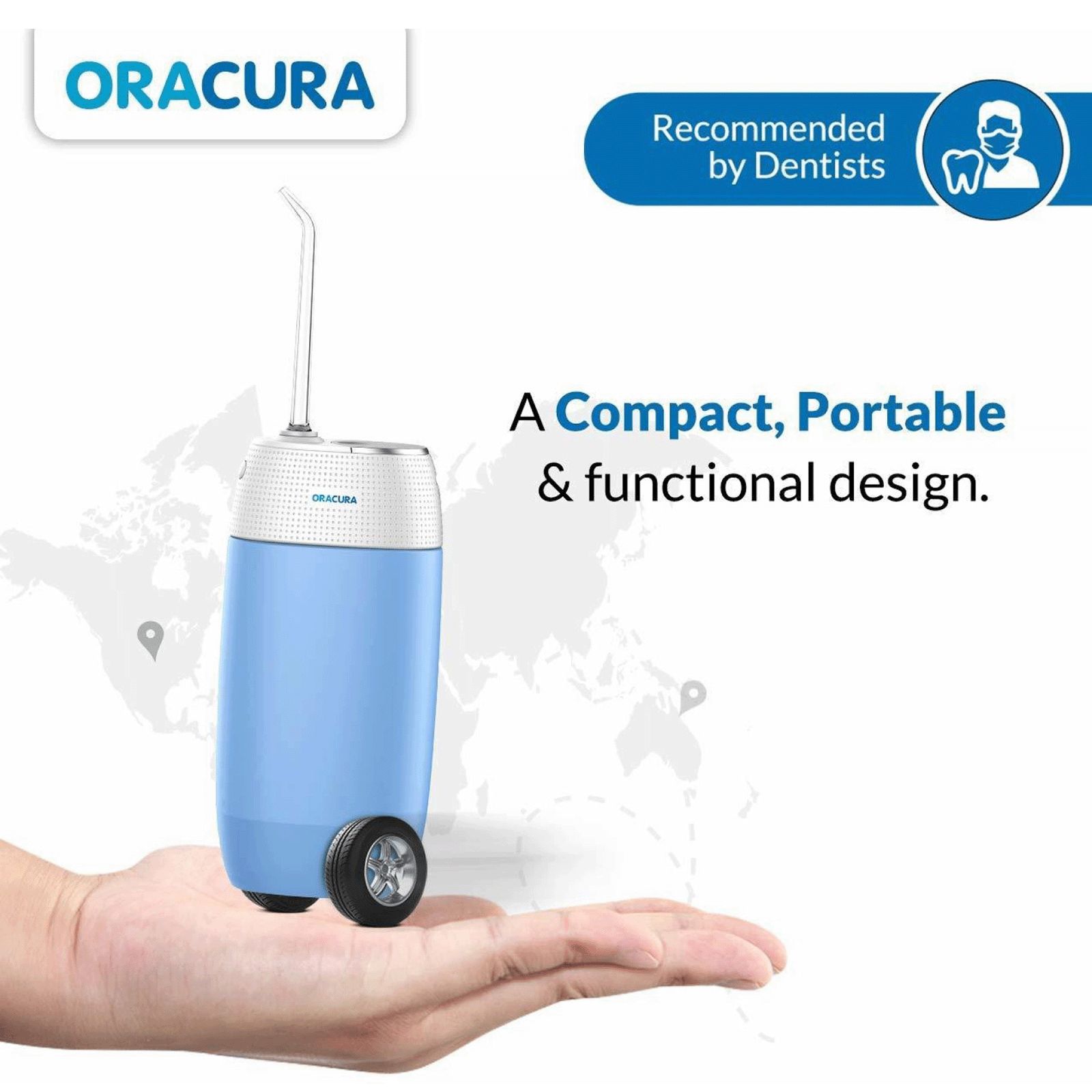 ORACURA Compact Dental Flosser with 2 Jet Tips (120ml Water Tank, Low Noise Design, Blue)_3
