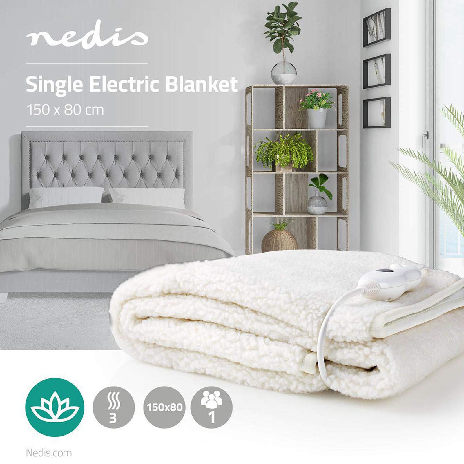 nedis Electric Heat Blanket (Overheat Protection, PEBL120CWT1, White)_5