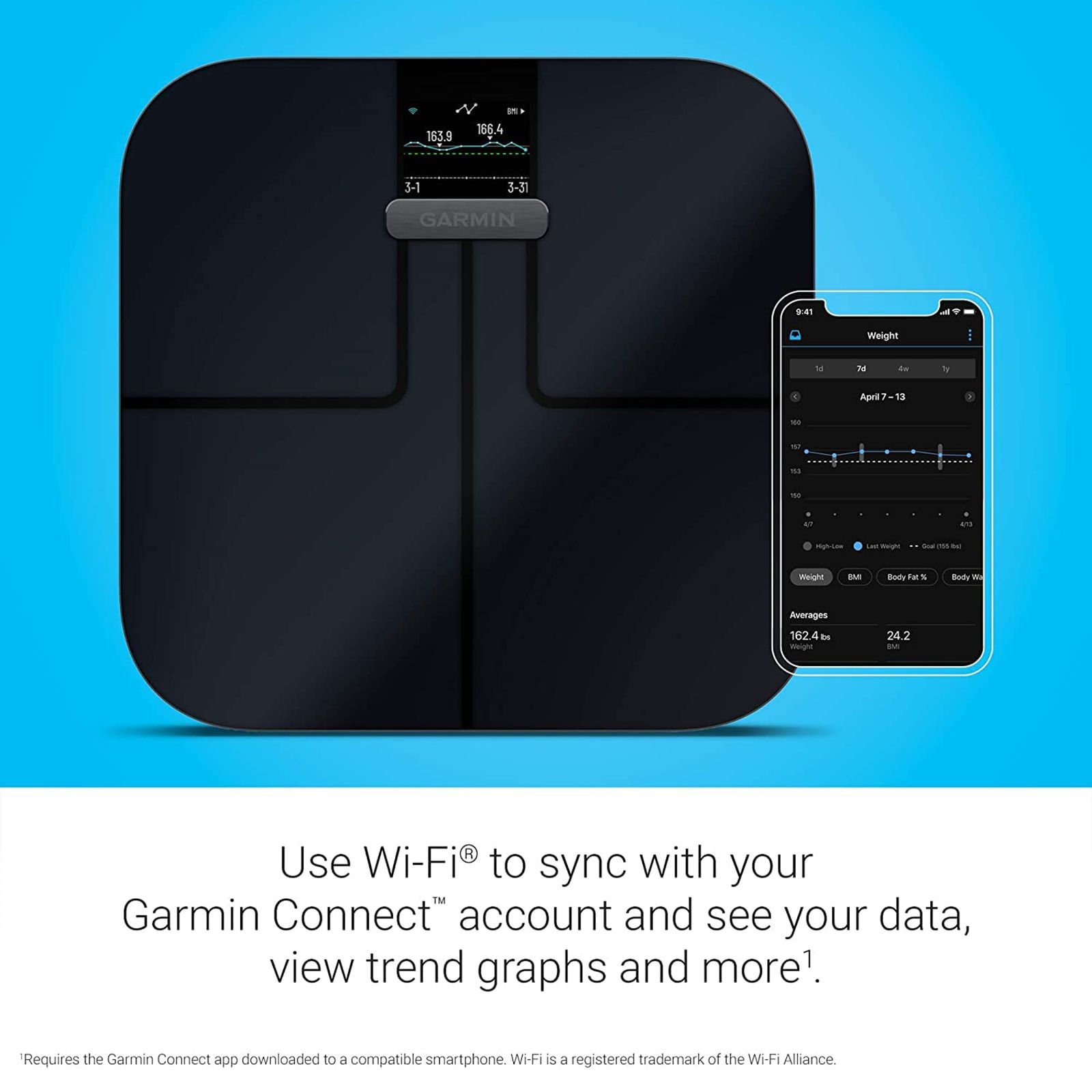 GARMIN Index S2 Smart Weight Scale (Battery Powered, Wi-fi Connectivity, 010-02294-20, Black) GARMIN Index S2 Smart Weight Scale (Battery Powered, Wi-fi Connectivity, 010-02294-20, Black)_3