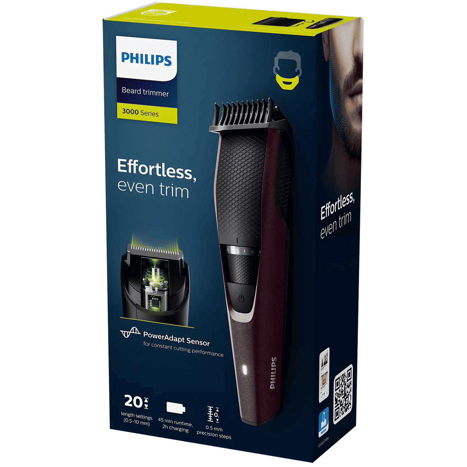 PHILIPS 3000 Series Rechargeable Cordless Wet & Dry Trimmer for Beard & Moustache with 20 Length Settings for Men (60min Runtime, LED Charge Indicator, Wine) PHILIPS 3000 Series Rechargeable Cordless Wet & Dry Trimmer for Beard & Moustache with 20 Length Settings for Men (60min Runtime, LED Charge Indicator, Wine)_6
