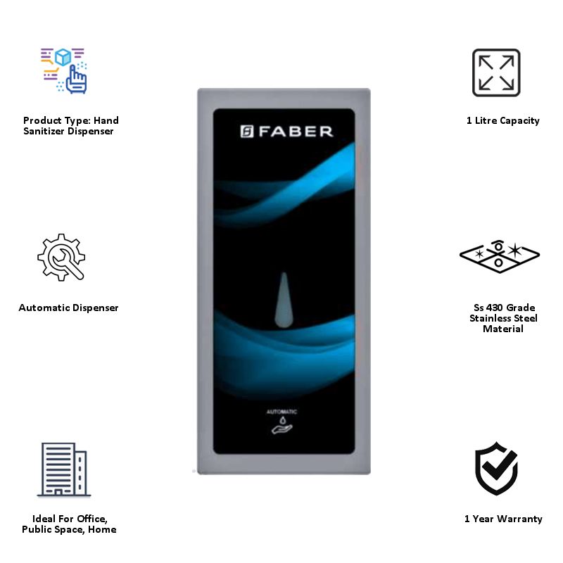 FABER Metal 230V AC Hand Sanitizer Dispenser (1 Litre, Touchless Sanitizer, 131-0625-828, Stainless Steel) FABER Metal 230V AC Hand Sanitizer Dispenser (1 Litre, Touchless Sanitizer, 131-0625-828, Stainless Steel)_4