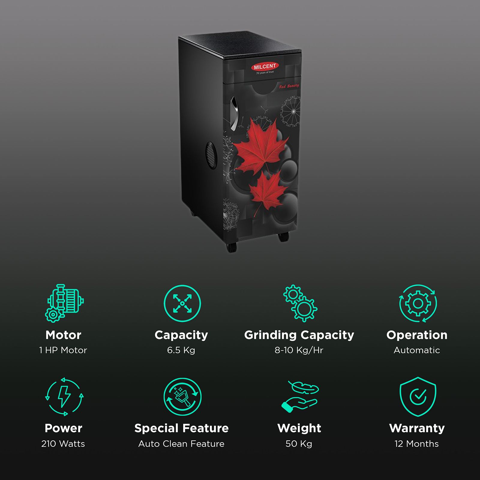MILCENT Platinum Plus VC 210 Watts 6.5 Kg Flour Mill Machine (Automatic Operation, Black) MILCENT Platinum Plus VC 210 Watts 6.5 Kg Flour Mill Machine (Automatic Operation, Black)_2