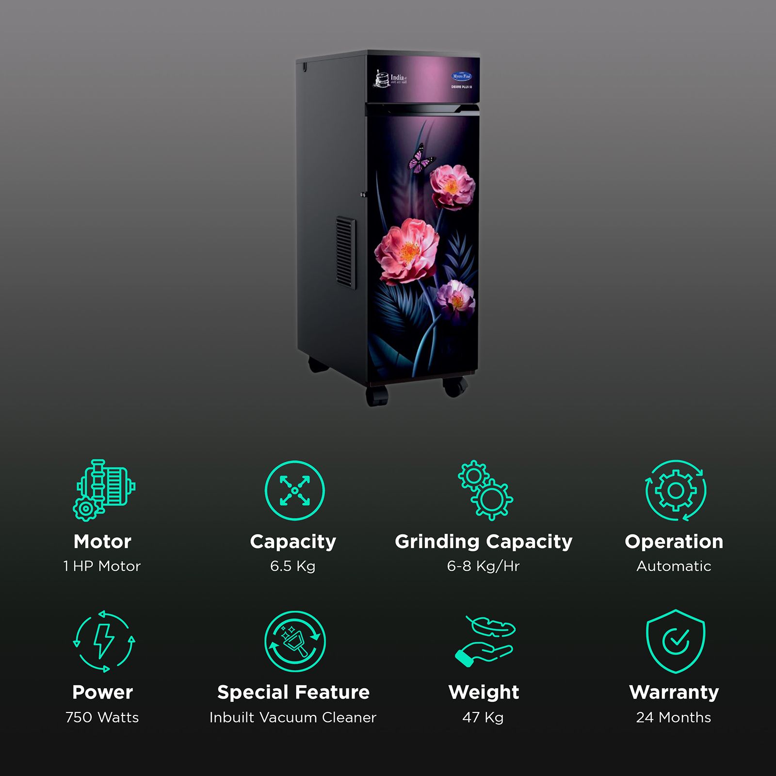 Mycro fine Desire Plus SS 750 Watts 5.5 Kg Flour Mill Machine (2800 RPM Motor Speed, Tropical Rose)_2