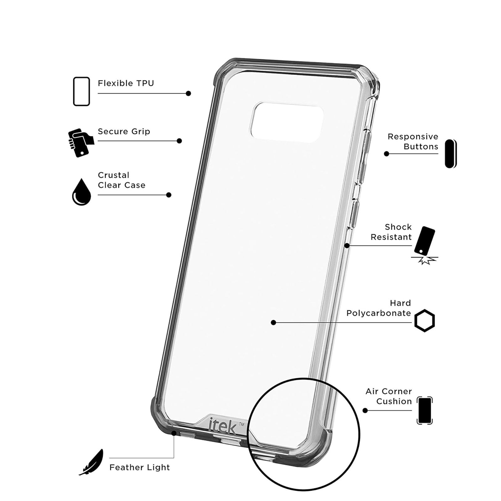itek Air Hybrid Back Cover for Samsung Galaxy S8 Plus (Camera Protection, Black Clear) itek Air Hybrid Back Cover for Samsung Galaxy S8 Plus (Camera Protection, Black Clear)_3