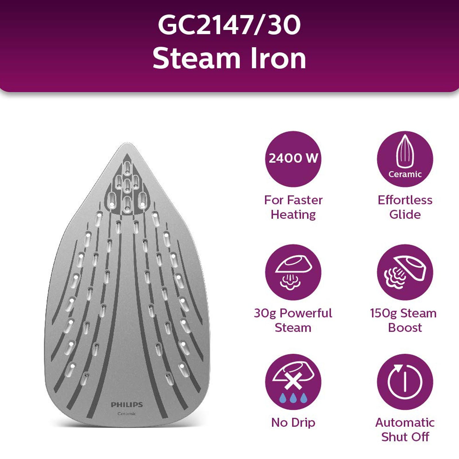PHILIPS EasySpeed Plus 2400 Watts 270ml Steam Iron (Steam Boost, Purple) PHILIPS EasySpeed Plus 2400 Watts 270ml Steam Iron (Steam Boost, Purple)_11