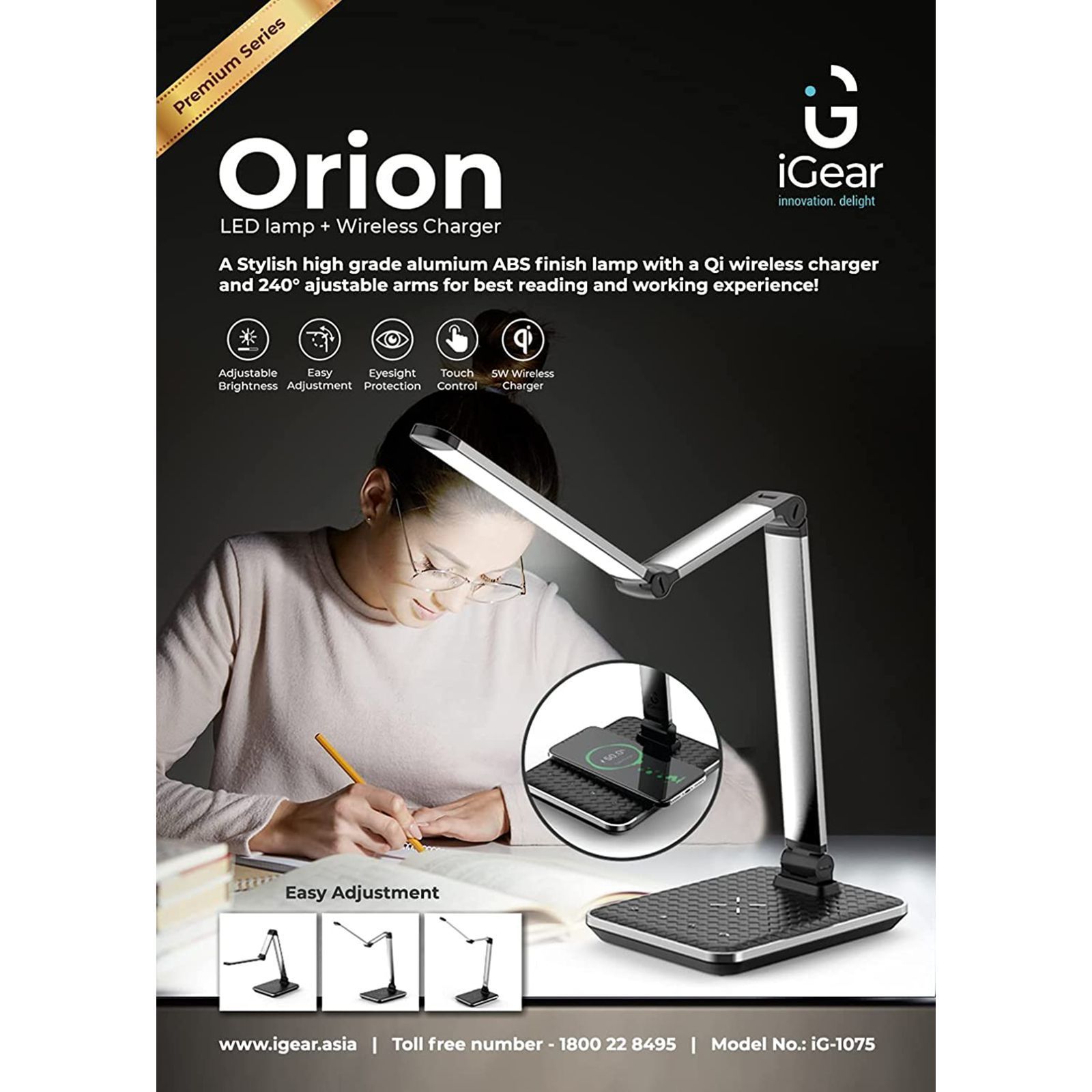iGear 18 Watts LED Table Lamp (Eyesight Protection, iG-1075, Silver)_6