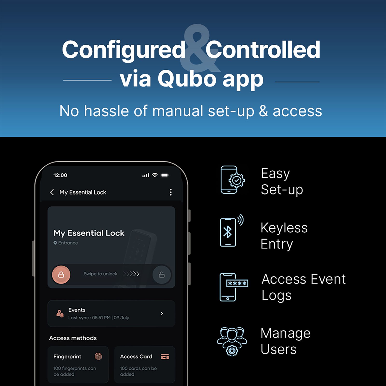 Qubo Smart Locks (5 Way Unlock, OC-HLM02BL1, Matte Black)_5