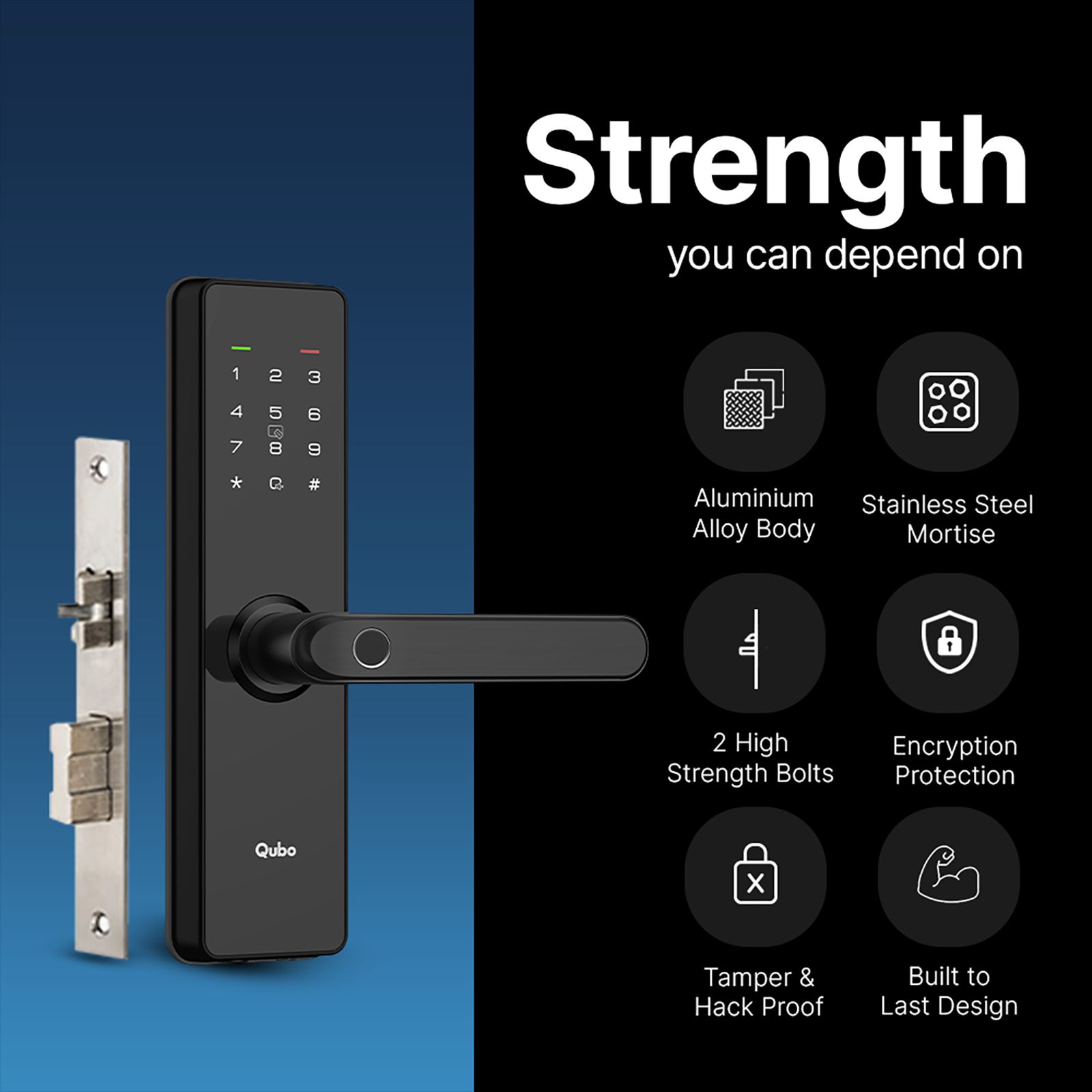Qubo Smart Locks (5 Way Unlock, OC-HLM02BL1, Matte Black)_6