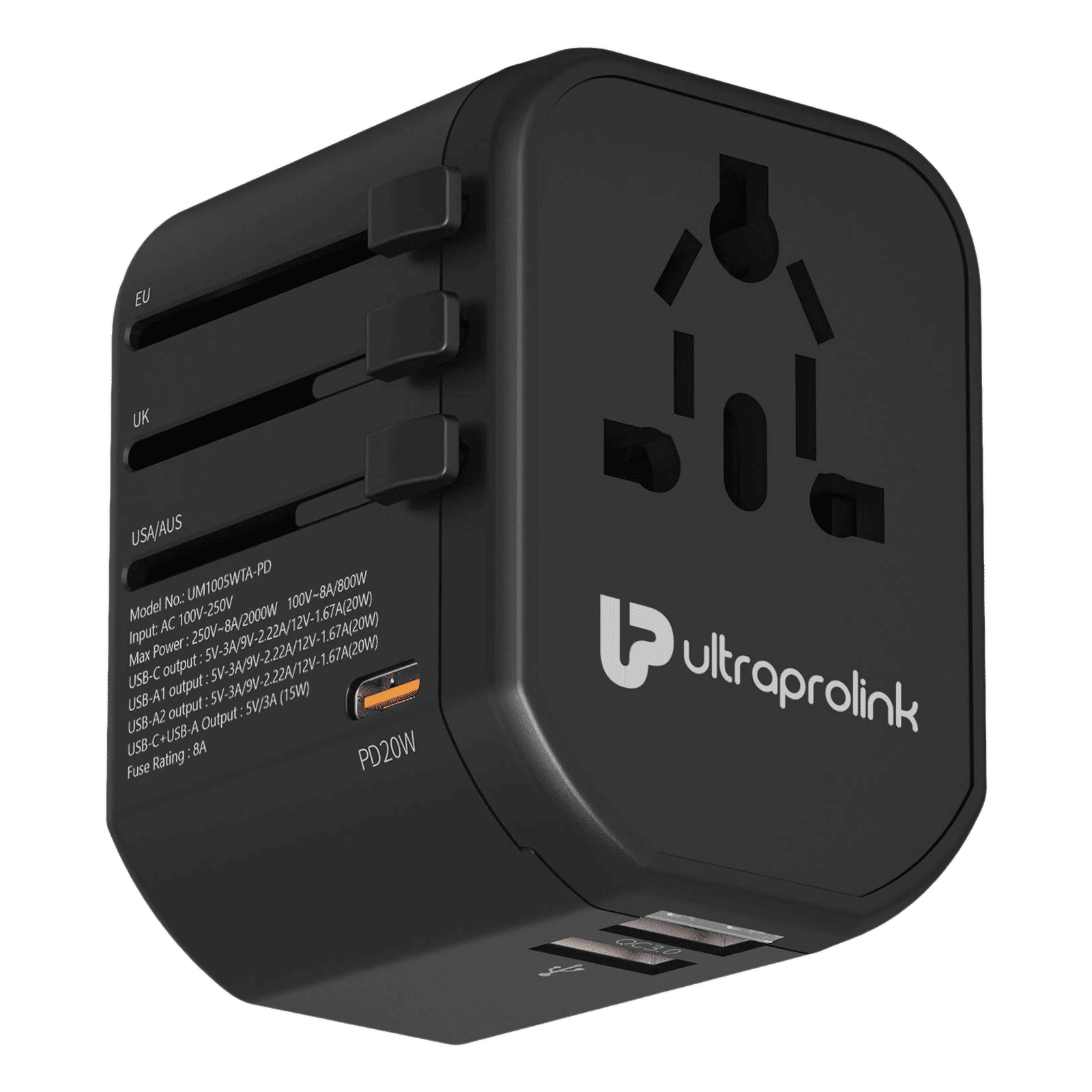ultraprolink TravelMate 3 Plugs Travel Adapter (Worldwide Voltage Compatible, UM1005WTA-PD, Black) ultraprolink TravelMate 3 Plugs Travel Adapter (Worldwide Voltage Compatible, UM1005WTA-PD, Black)_1
