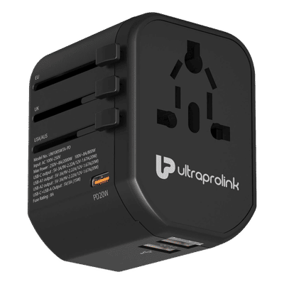 ultraprolink TravelMate 3 Plugs Travel Adapter (Worldwide Voltage Compatible, UM1005WTA-PD, Black)
