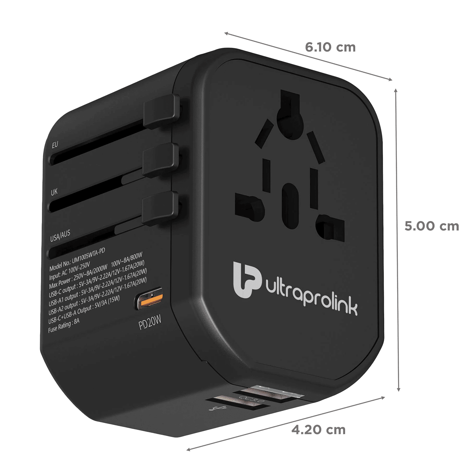 ultraprolink TravelMate 3 Plugs Travel Adapter (Worldwide Voltage Compatible, UM1005WTA-PD, Black) ultraprolink TravelMate 3 Plugs Travel Adapter (Worldwide Voltage Compatible, UM1005WTA-PD, Black)_2