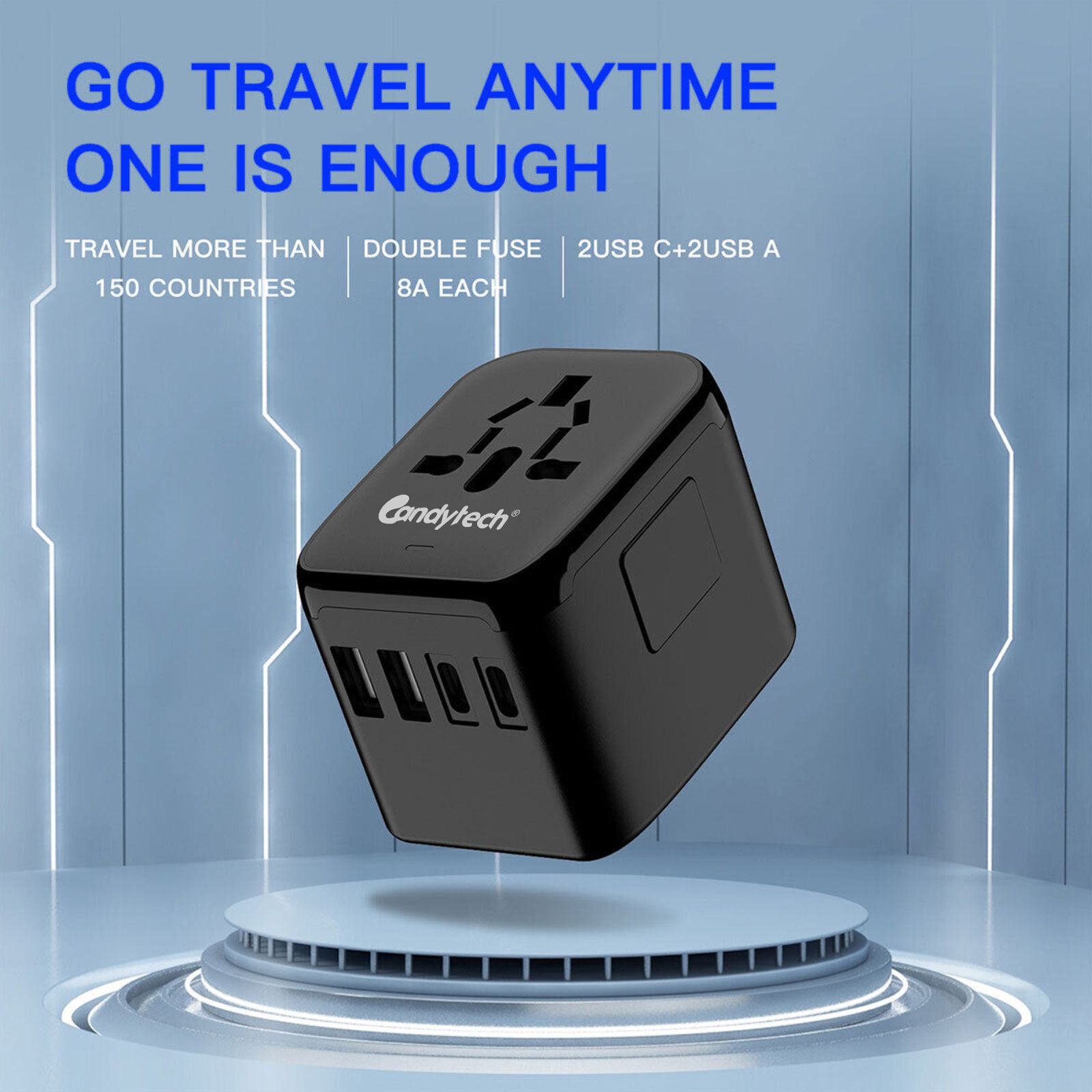 Candytech CT C11 4 Plugs 150 Countries Travel Adapter (Double Fuse, Black) Candytech CT C11 4 Plugs 150 Countries Travel Adapter (Double Fuse, Black)_4