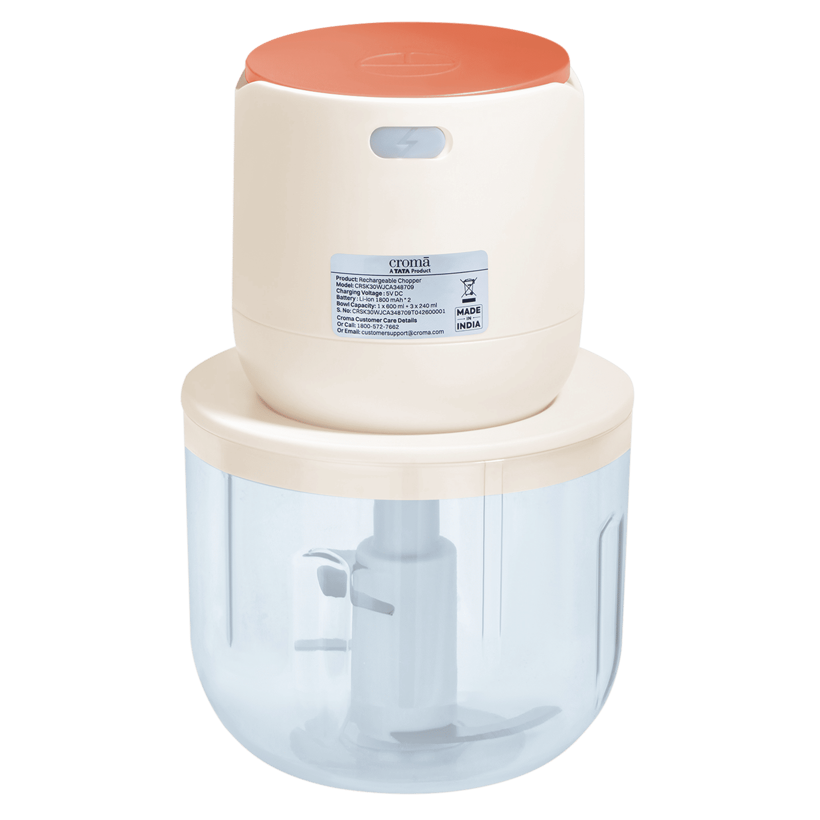 Croma 30 Watt Rechargeable Electric Vegetable & Fruit Chopper with 2 Blades (Beige)_7