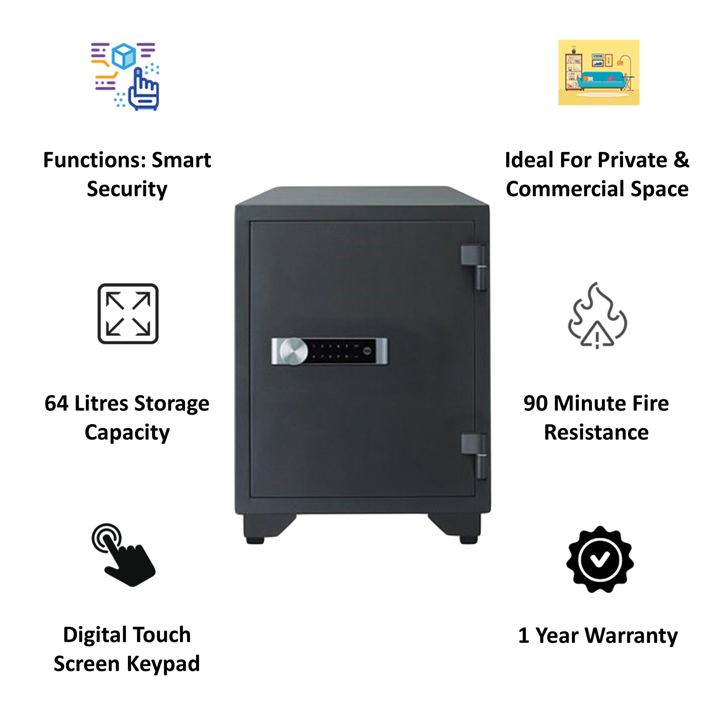 Yale 64 Litres Digital Safety Locker (1 Shelve, YFM/695/FG2, Black) Yale 64 Litres Digital Safety Locker (1 Shelve, YFM/695/FG2, Black)_5