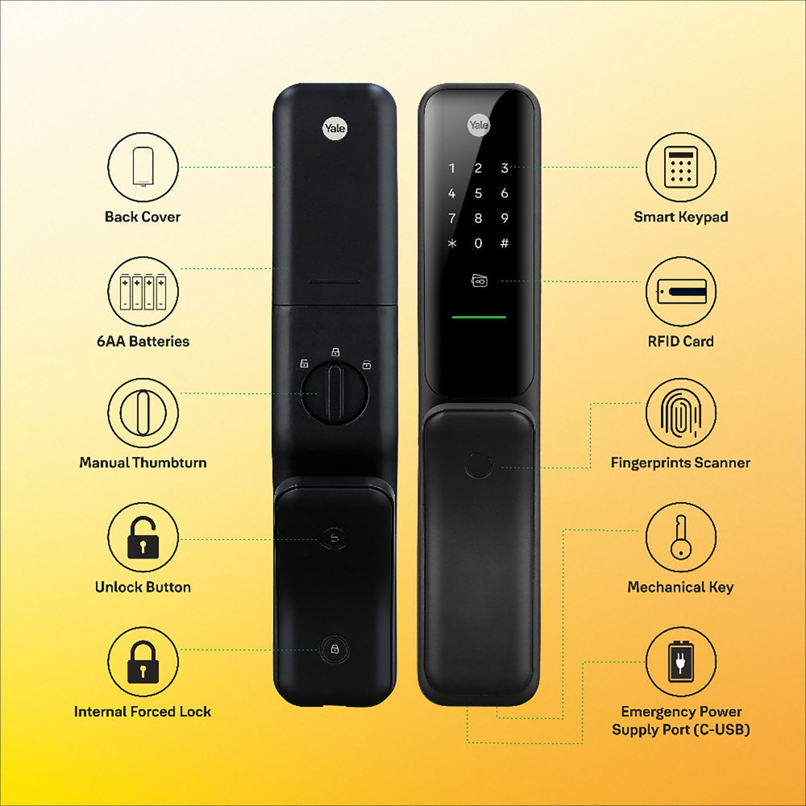 Yale Kyra Pro Digital Smart Lock (Multiple Access Options, YKYRAPRO-CG, Champagne Gold)_8