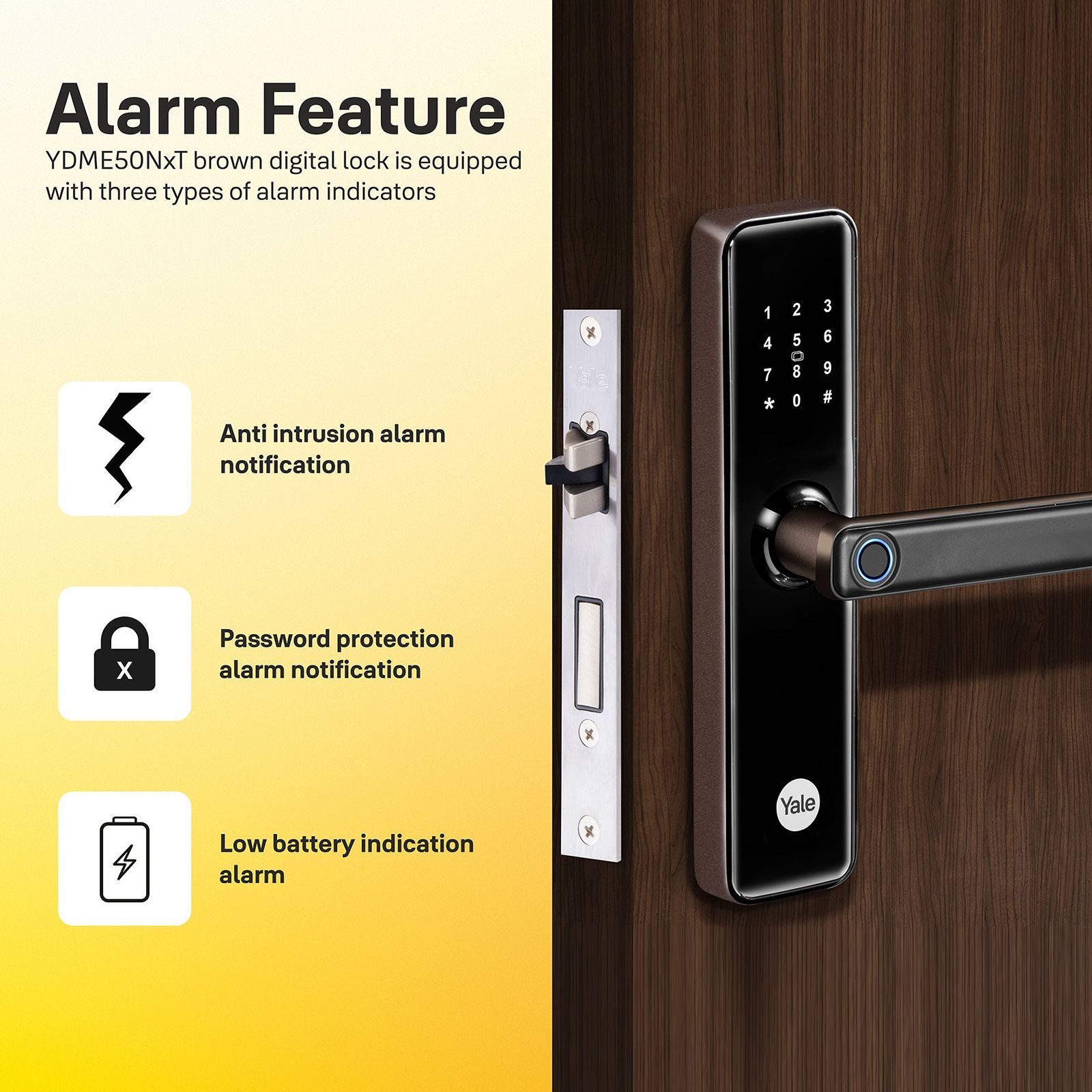 Yale YDME50NxT Digital Smart Lock (Strong Locking Bolts, Brown)_7