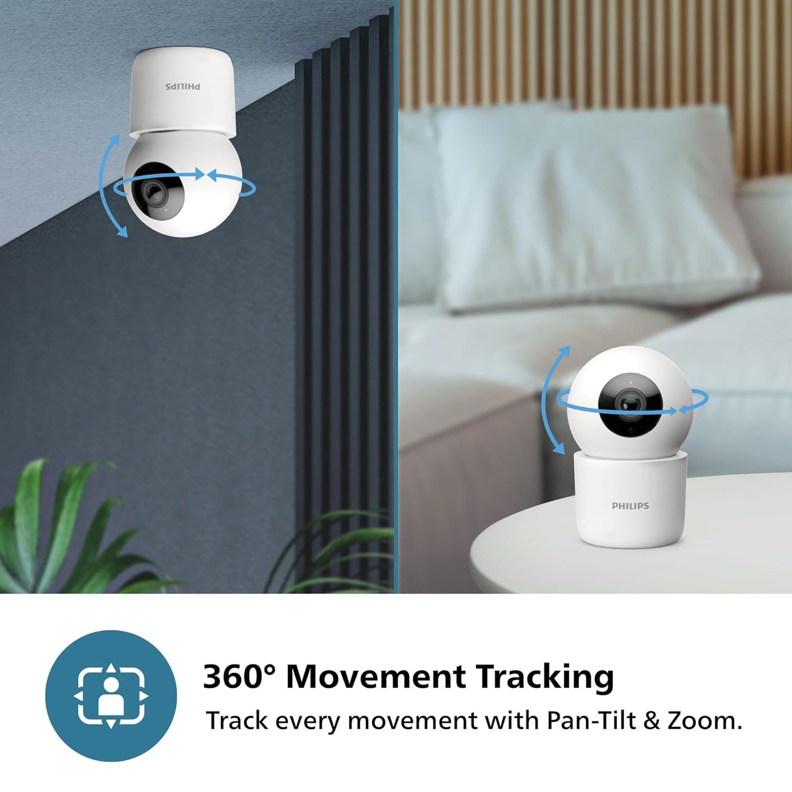 PHILIPS 3000 Series 360 Degree WiFi CCTV Security Camera (Pan Tilt Zoom, White)_7
