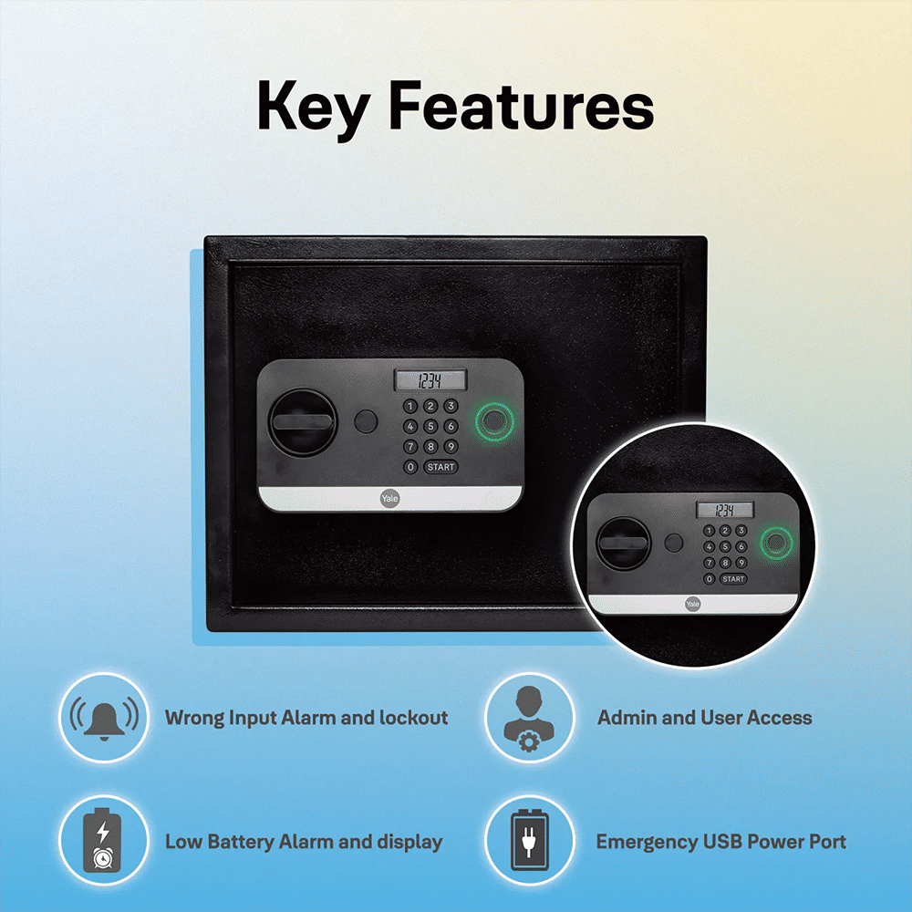 Yale Stellar 300 27 Litres Biometric Safety Locker (1 Shelf, Stellar 300/DB2, Black)_9