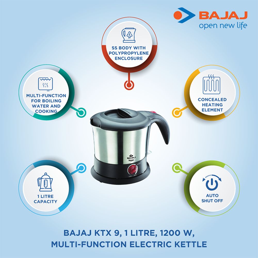BAJAJ KTX 09 1200 Watt 1 Litre Electric Kettle with Concealed Heating Element (Steel) BAJAJ KTX 09 1200 Watt 1 Litre Electric Kettle with Concealed Heating Element (Steel)_8